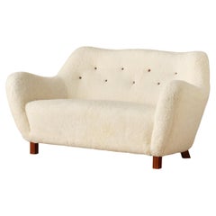 Rare Swedish Sheepskin Sofa, 1950s