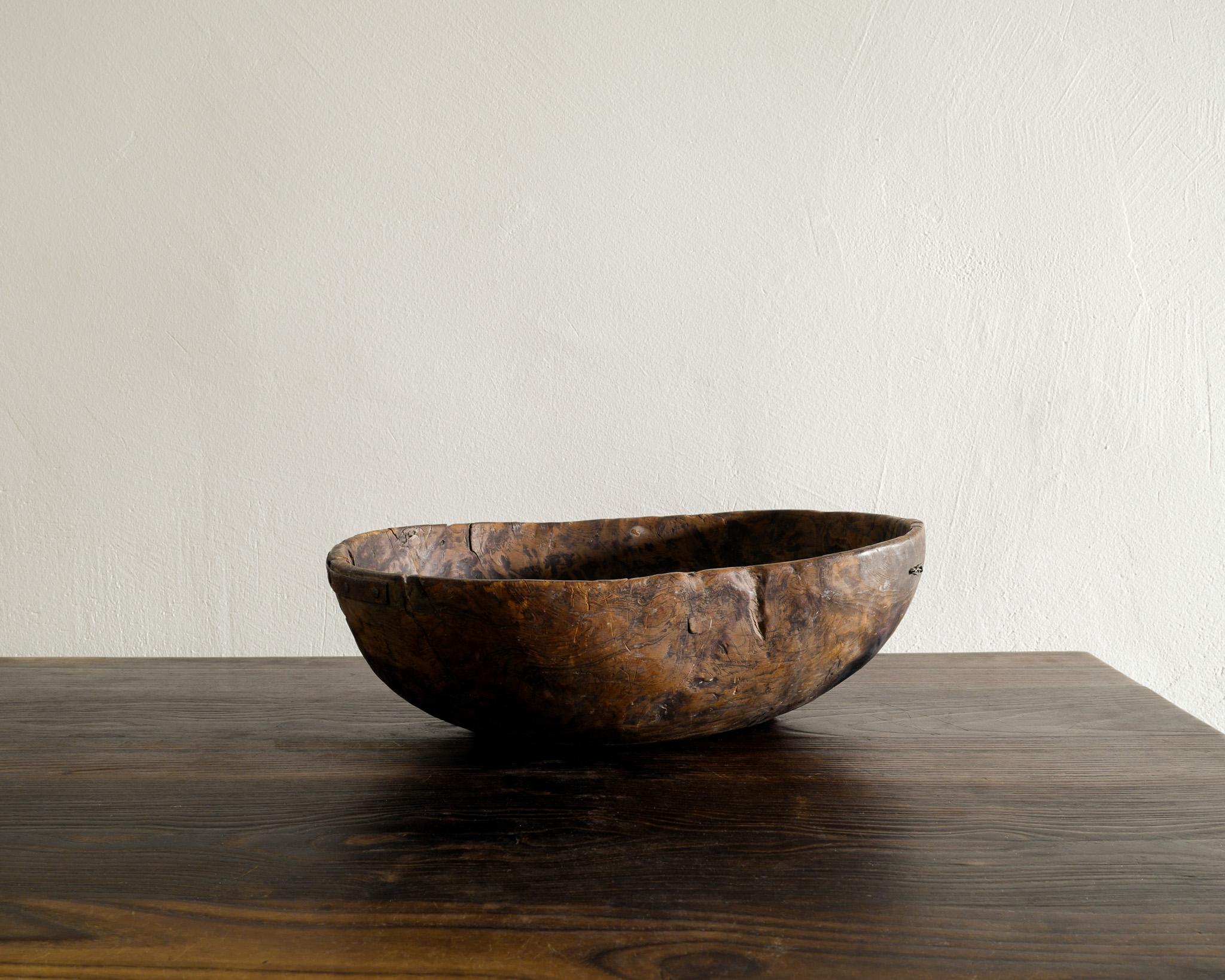 Scandinavian Modern Rare Swedish Wooden Bowl in Birch Wood and Wabi Sabi Style Produced 1793 For Sale