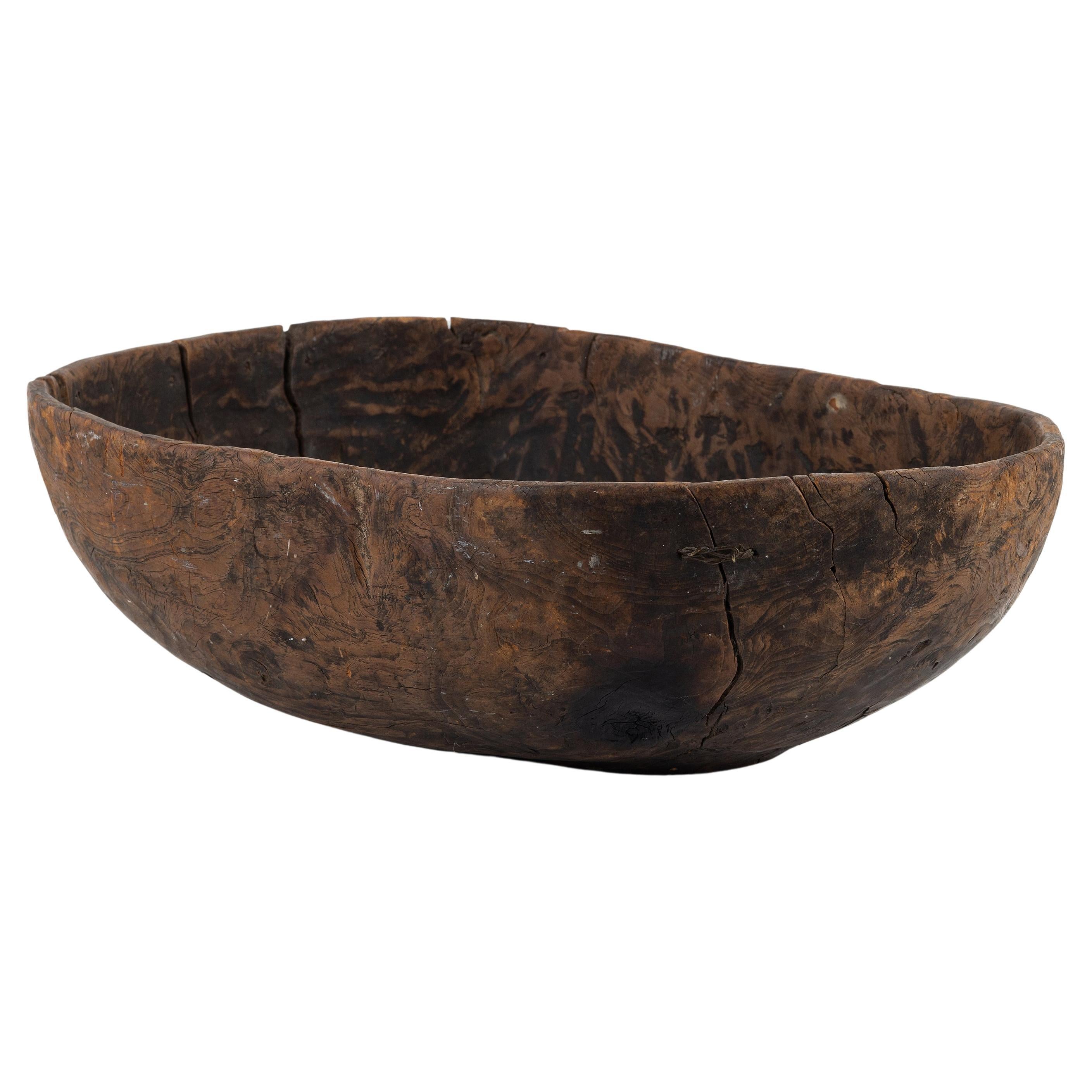 Rare Swedish Wooden Bowl in Birch Wood and Wabi Sabi Style Produced 1793