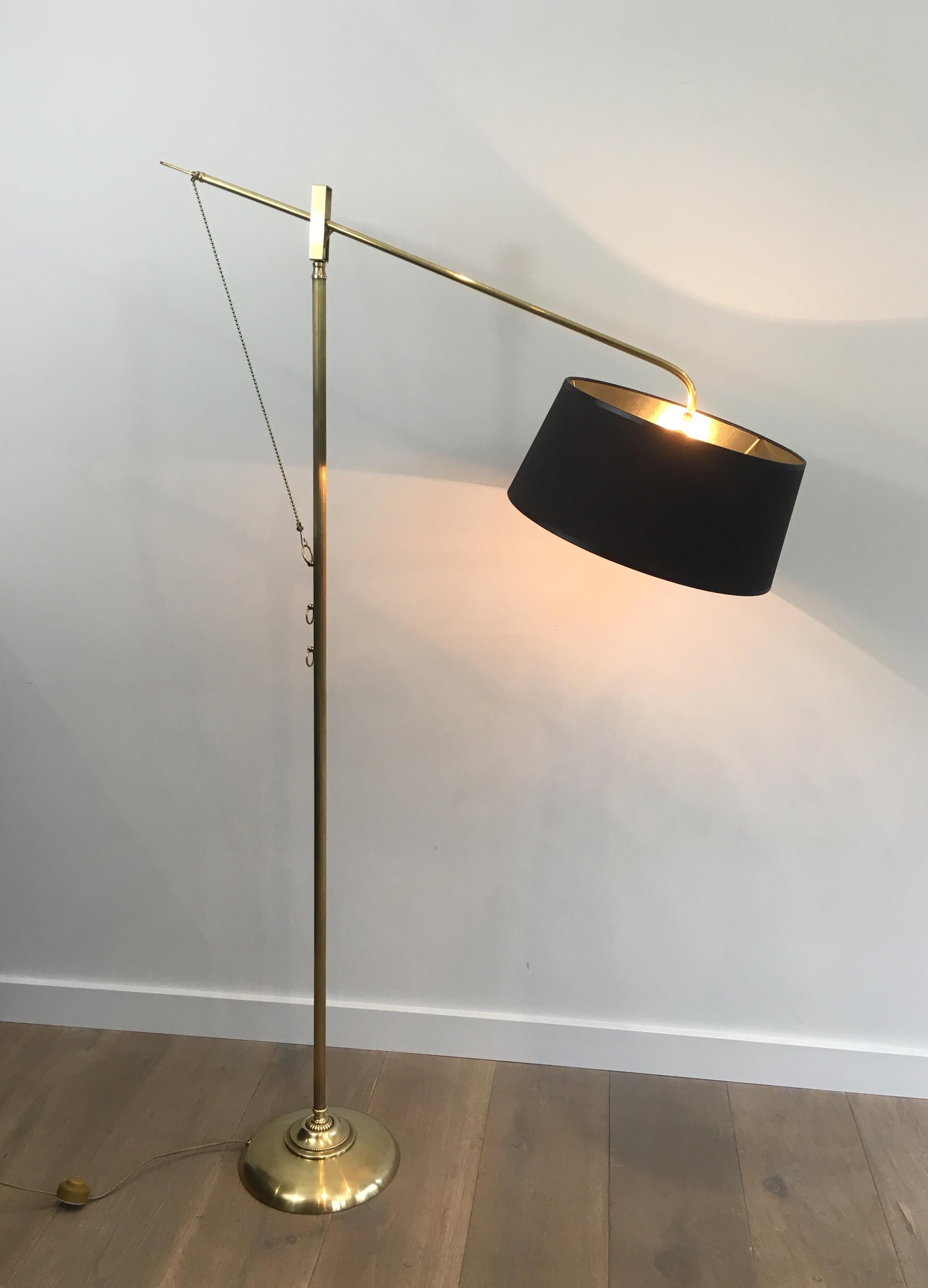 Mid-20th Century Rare Swinging Turning Brass Floor Lamp, French, circa 1940