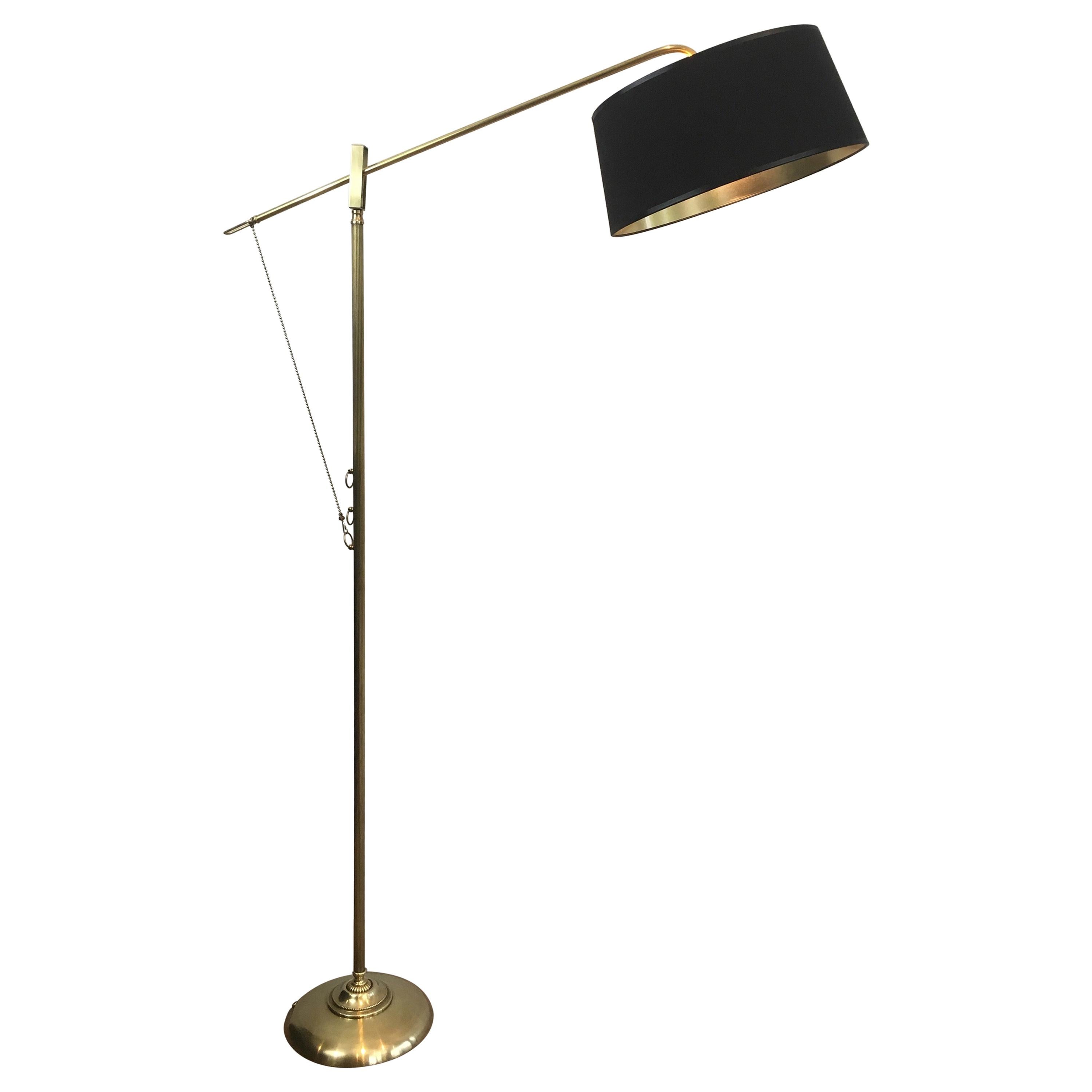 Rare Swinging Turning Brass Floor Lamp, French, circa 1940