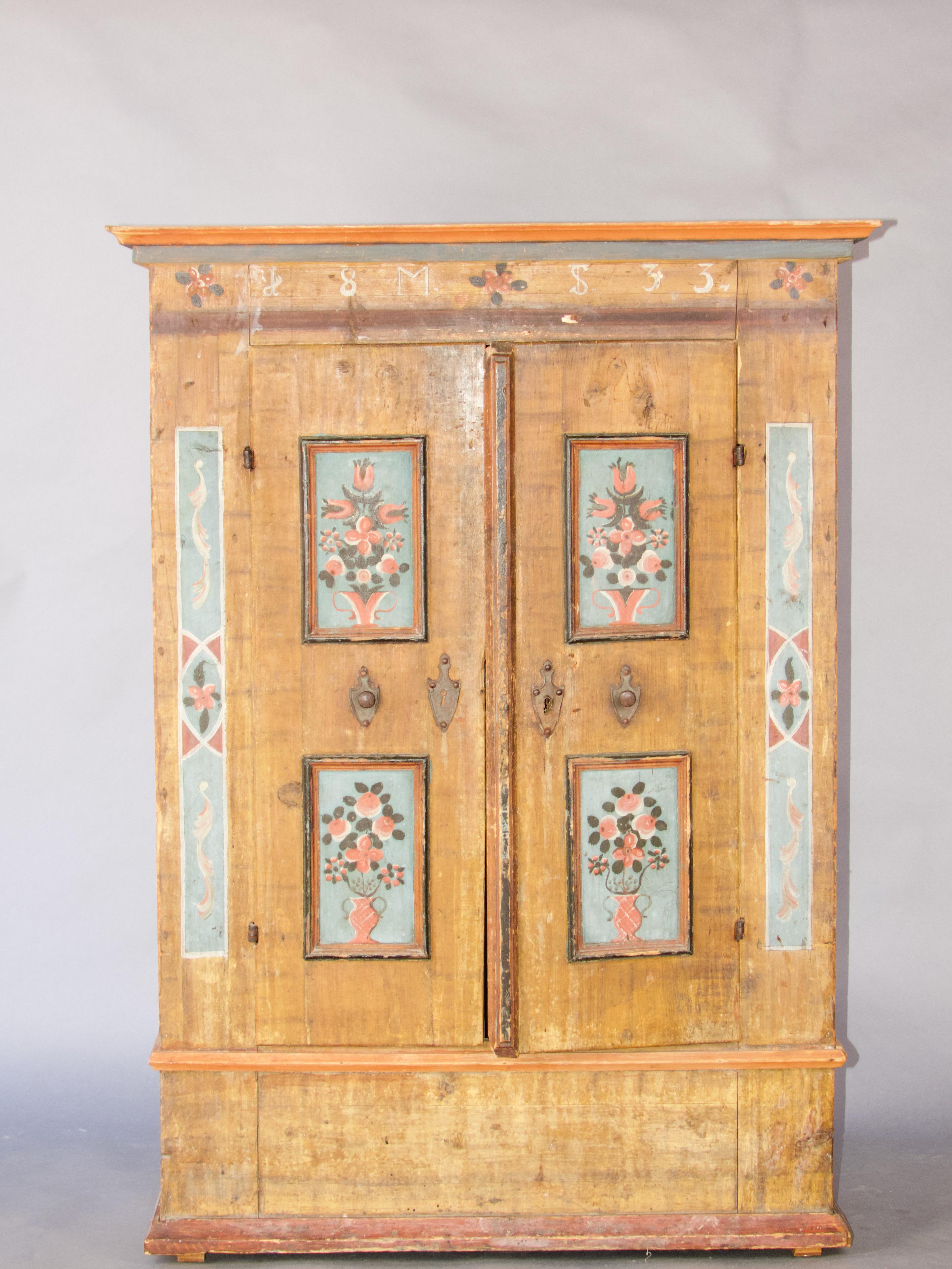 Suisse Rare armoire d'enfant peinte en alpage suisse, datée de 1833 en vente
