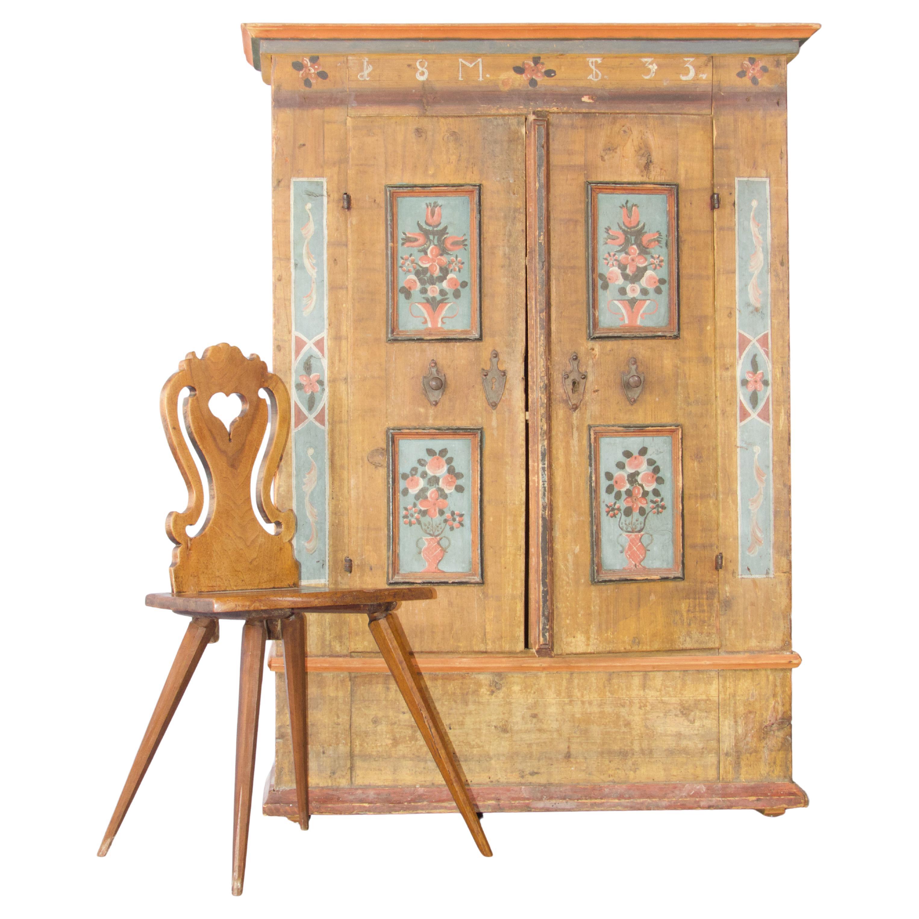 Rare Swiss alp painted children cupboard dated 1833