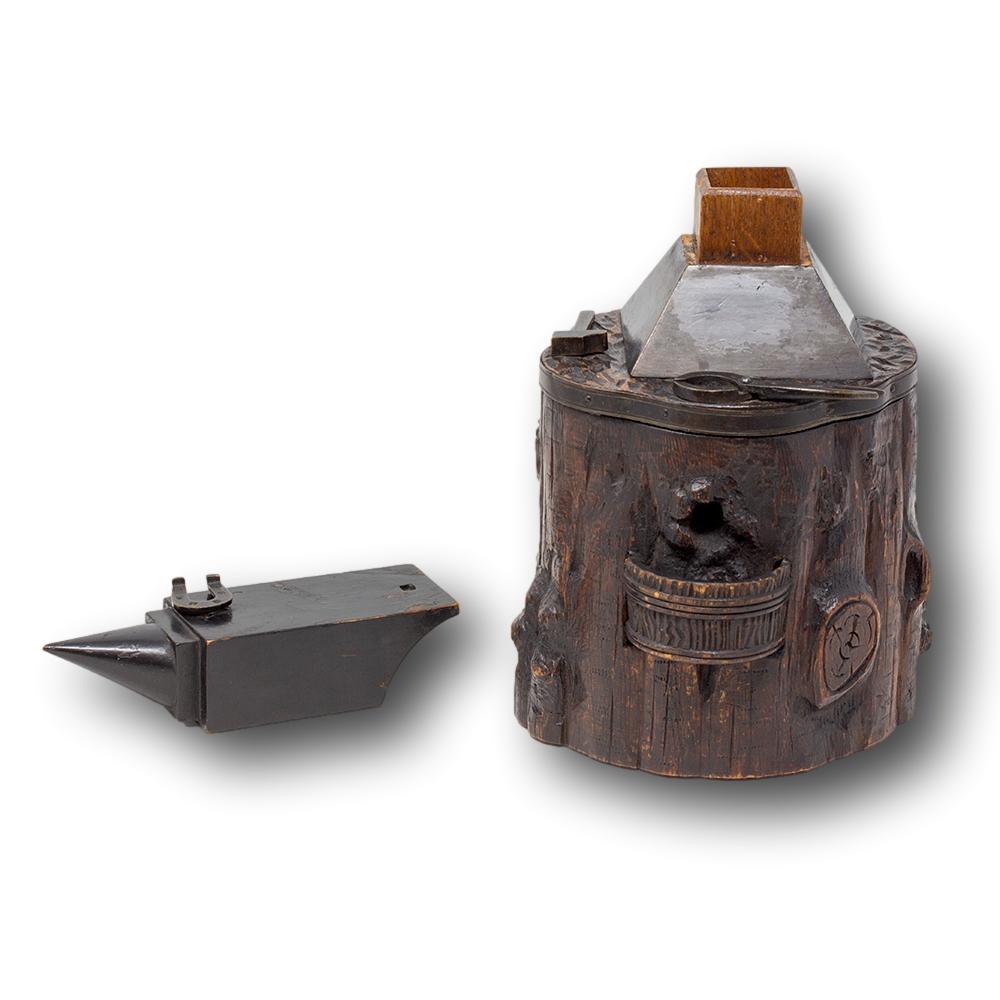 Rare Swiss Black Forest Blacksmiths Anvil Tobacco Jar Compendium with Secret For Sale 8