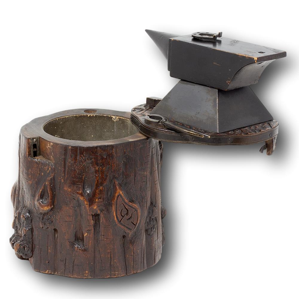 Rare Swiss Black Forest Blacksmiths Anvil Tobacco Jar Compendium with Secret For Sale 12