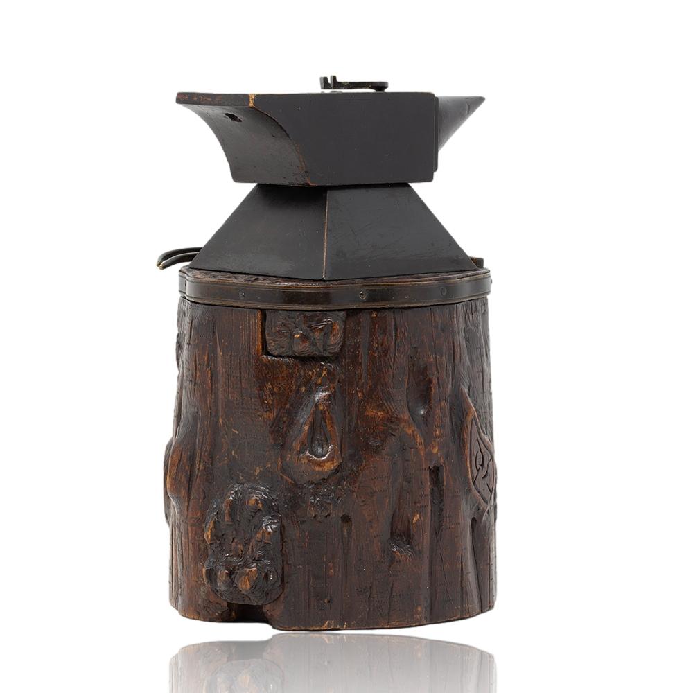 Early 20th Century Rare Swiss Black Forest Blacksmiths Anvil Tobacco Jar Compendium with Secret For Sale