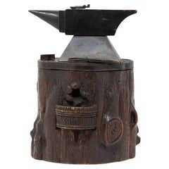 Rare Swiss Black Forest Blacksmiths Anvil Tobacco Jar Compendium with Secret