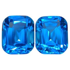 Rare Swiss Blue Natural Topaz Gemstone Well Matched Pairs, 15.26 Ct Cushion Cut