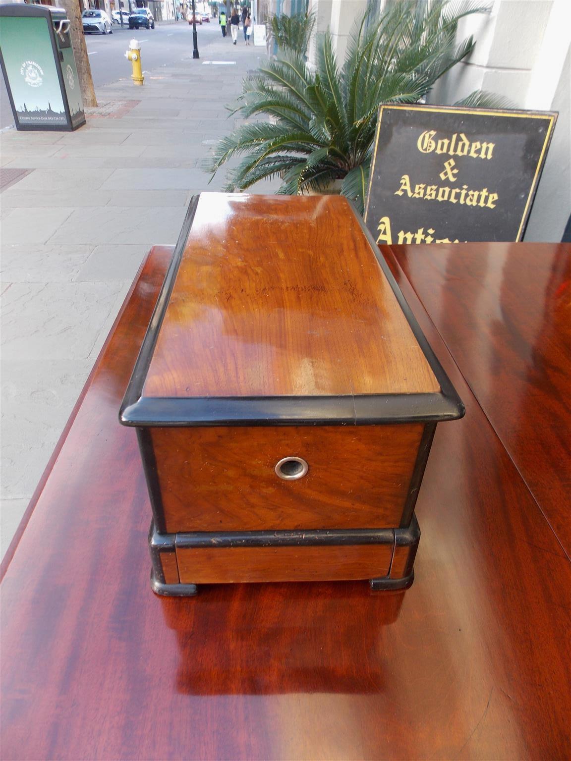 Swiss  Switzerland Mahogany Ebonized Hinged Music Box with Three Cylinders, C. 1880   For Sale