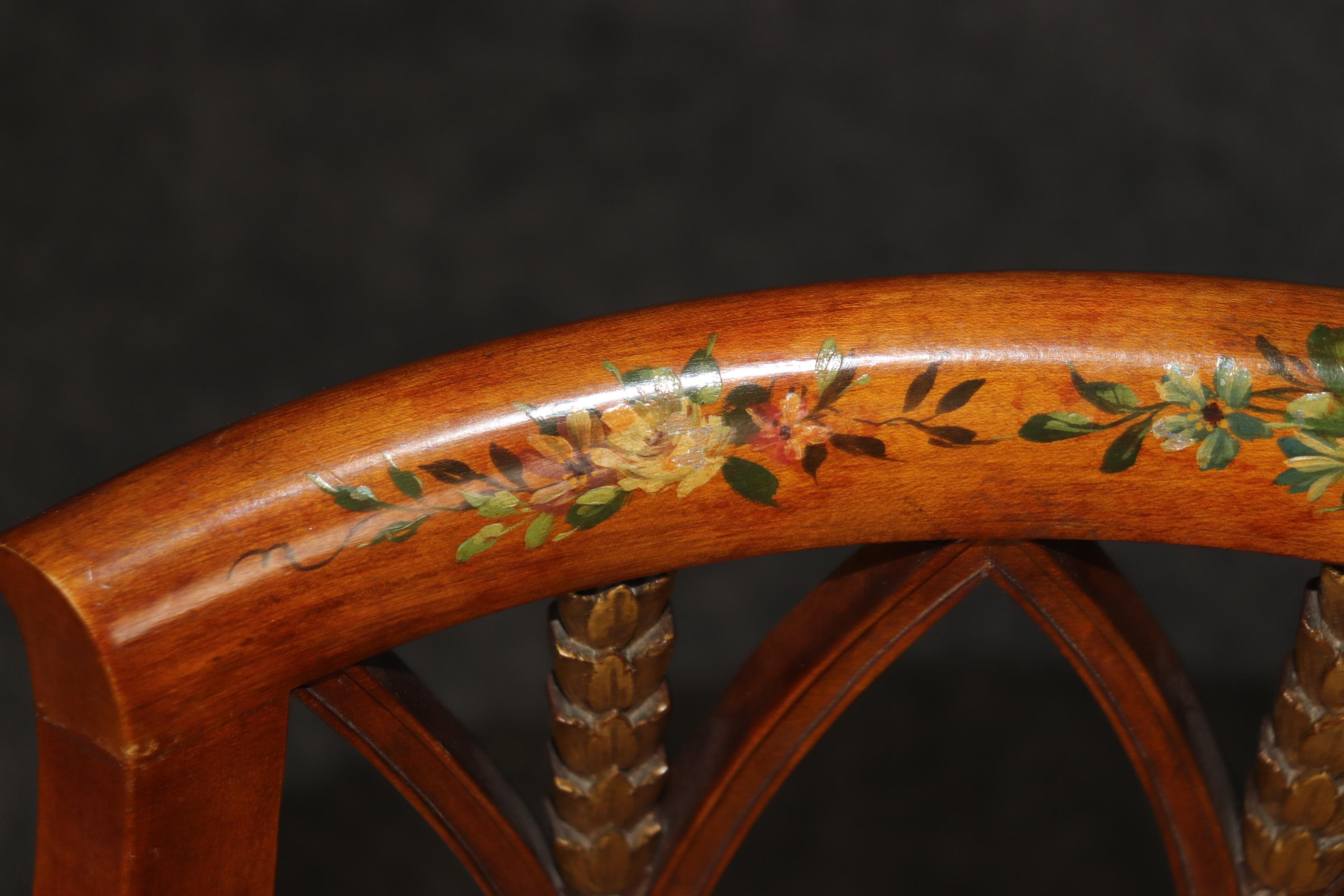 Rare Swiveling English Adams Satinwood Paint Decorated Ladies Vanity Stool For Sale 5