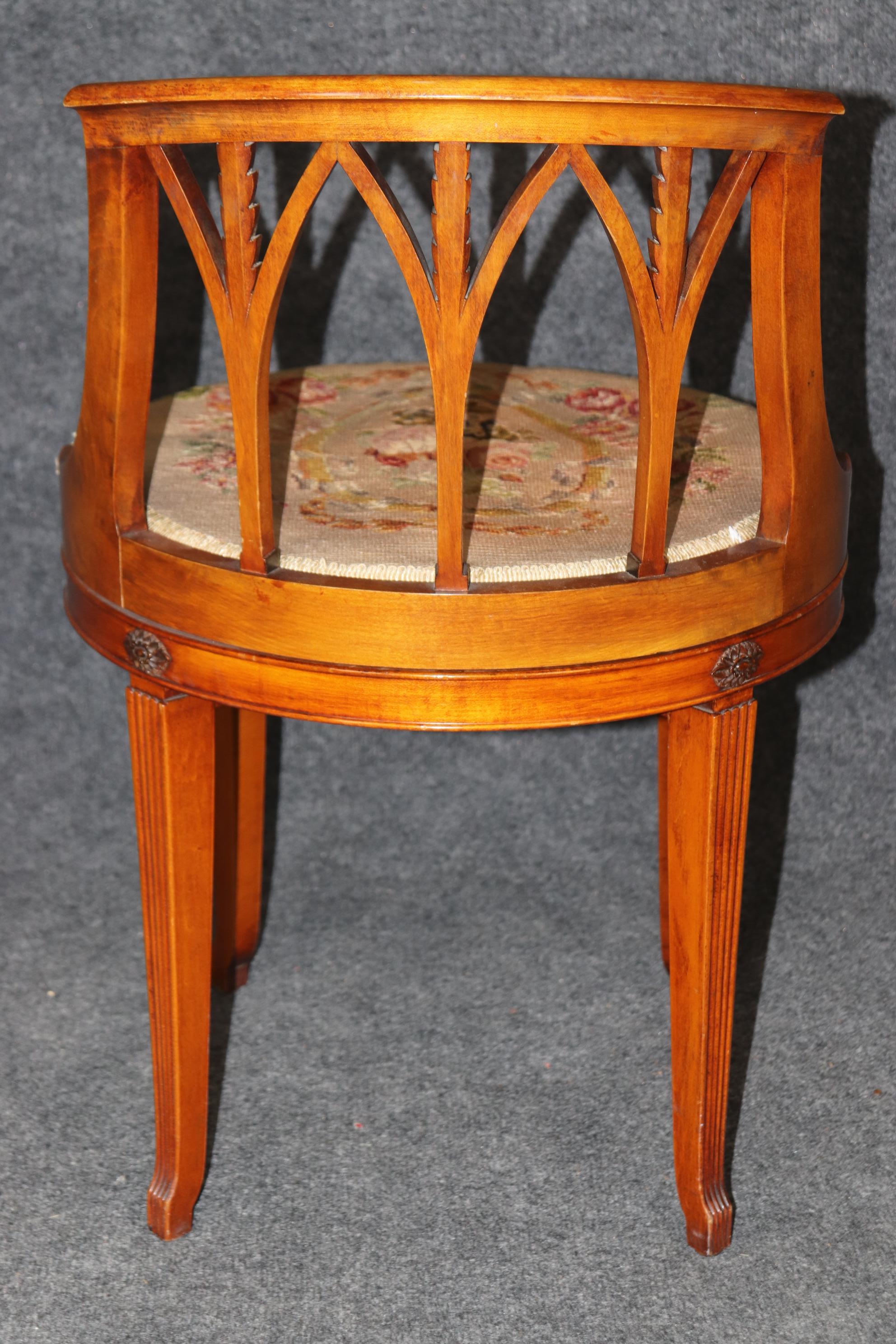 Adam Style Rare Swiveling English Adams Satinwood Paint Decorated Ladies Vanity Stool For Sale