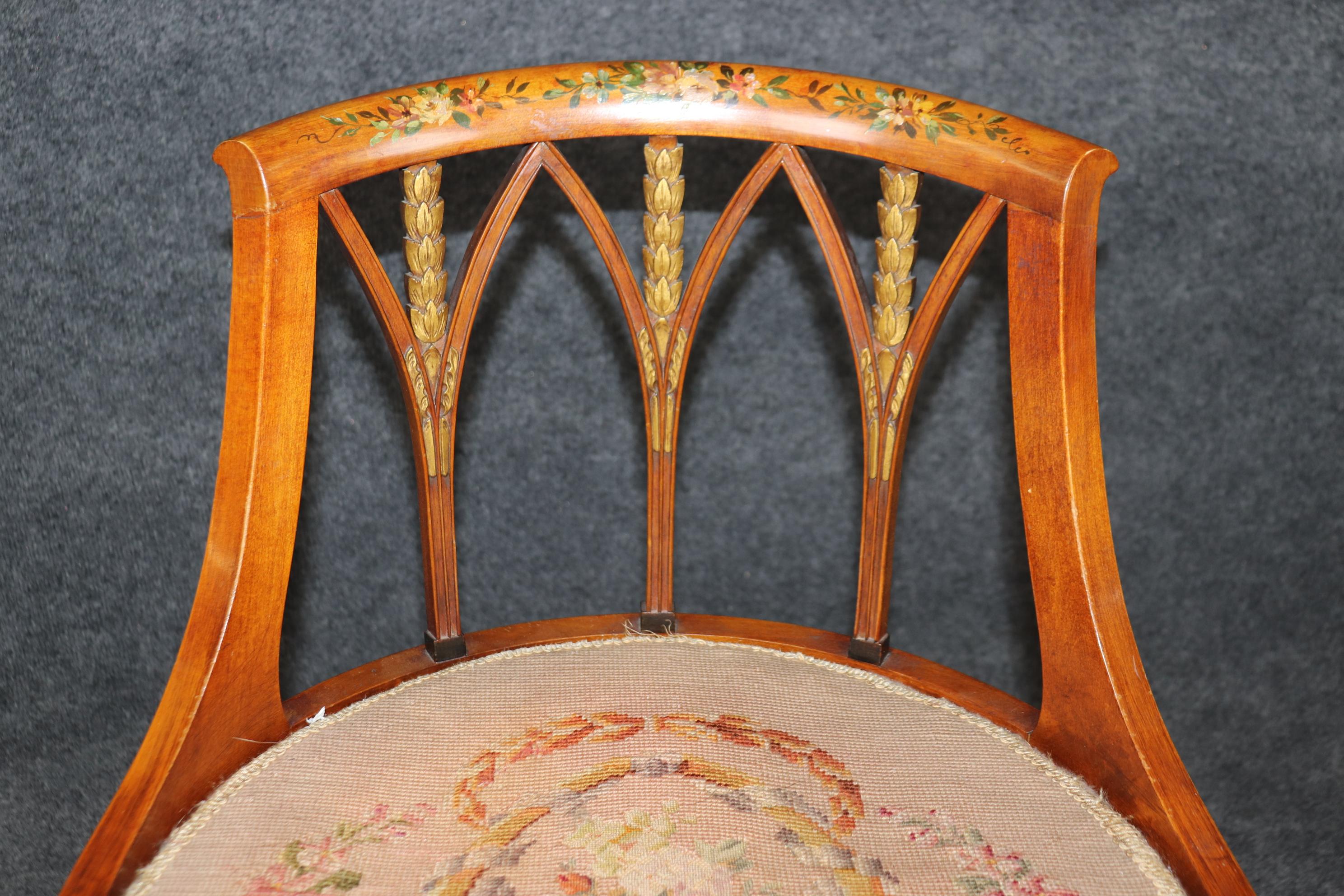 Rare Swiveling English Adams Satinwood Paint Decorated Ladies Vanity Stool For Sale 3