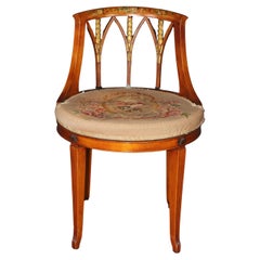 Rare Swiveling English Adams Satinwood Paint Decorated Ladies Vanity Stool
