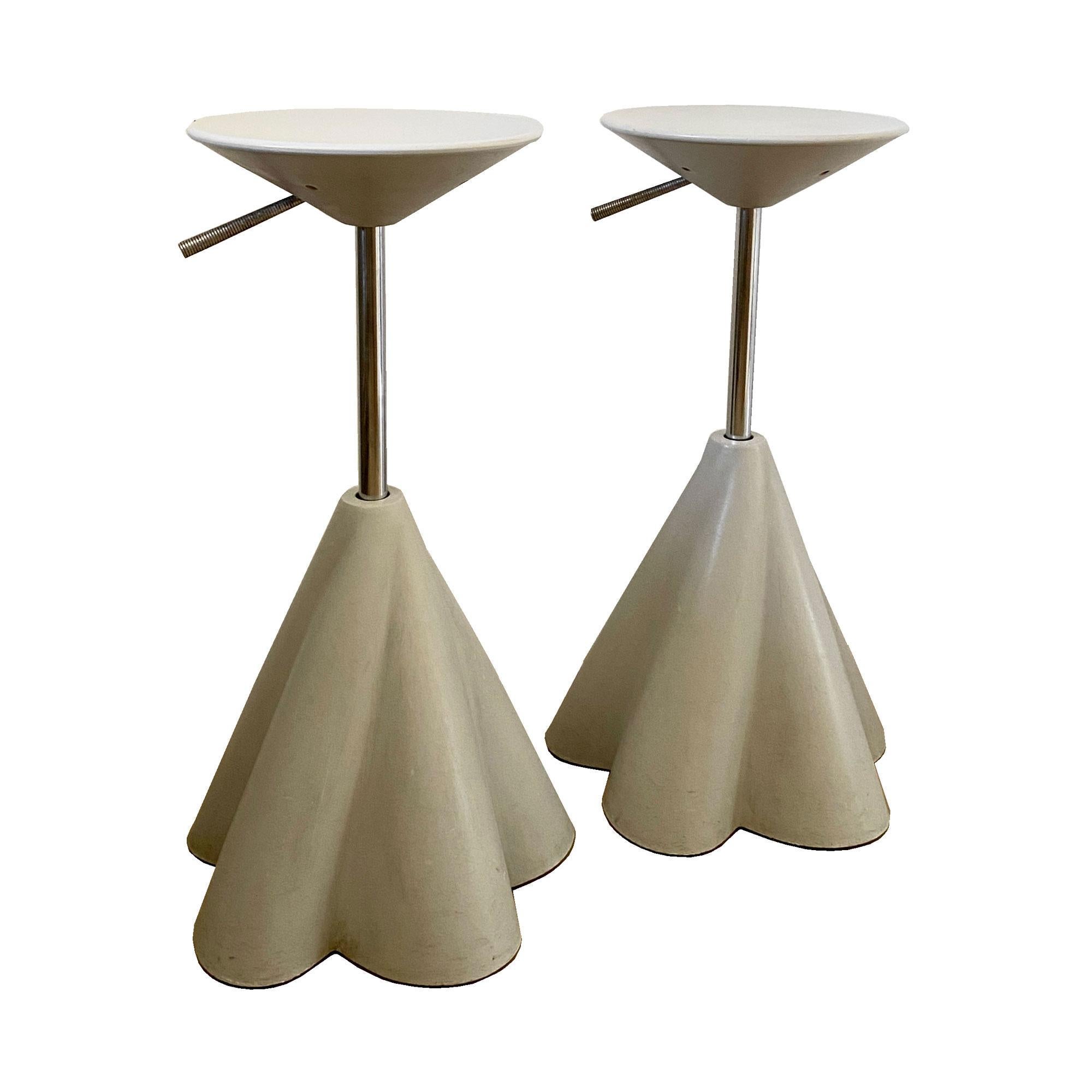 Rare Swivelpair of  Stool by Philippe Starck for Presence Paris/ L'Oréal 1989
Pair of swivel and height-adjustable stools. An ingenious system of casters that lock with the weight of the person seated. Decorative and minimalist, they integrate