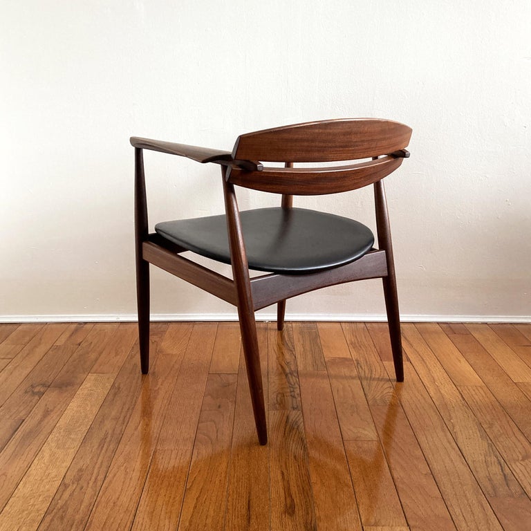 Rare Sylvester & Matz Danish Teak Chair with Black Faux Leather Seat For Sale 1