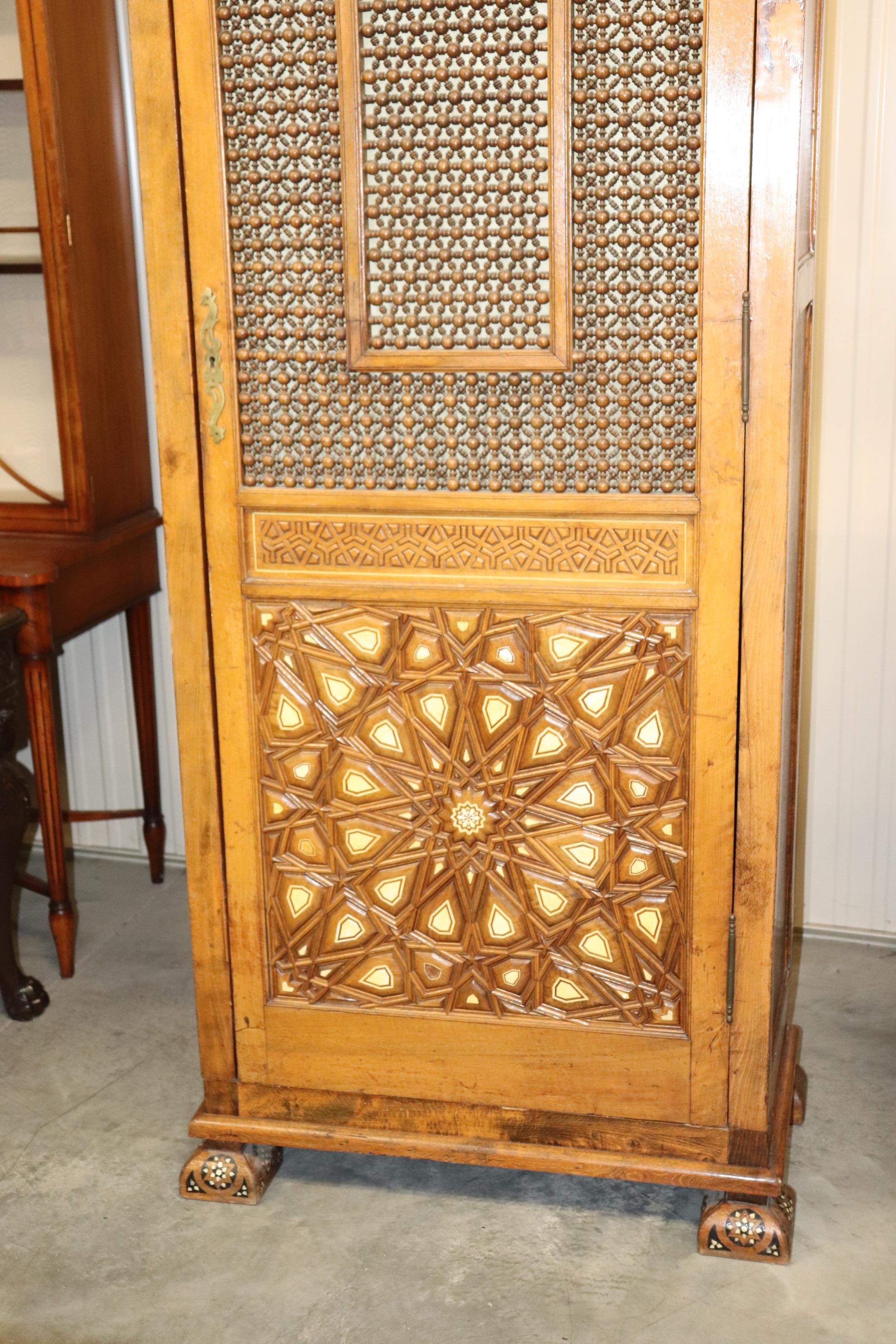 Rare Syrian Tall and Narrow Armoire with Fitted Interior circa 1900 In Good Condition In Swedesboro, NJ