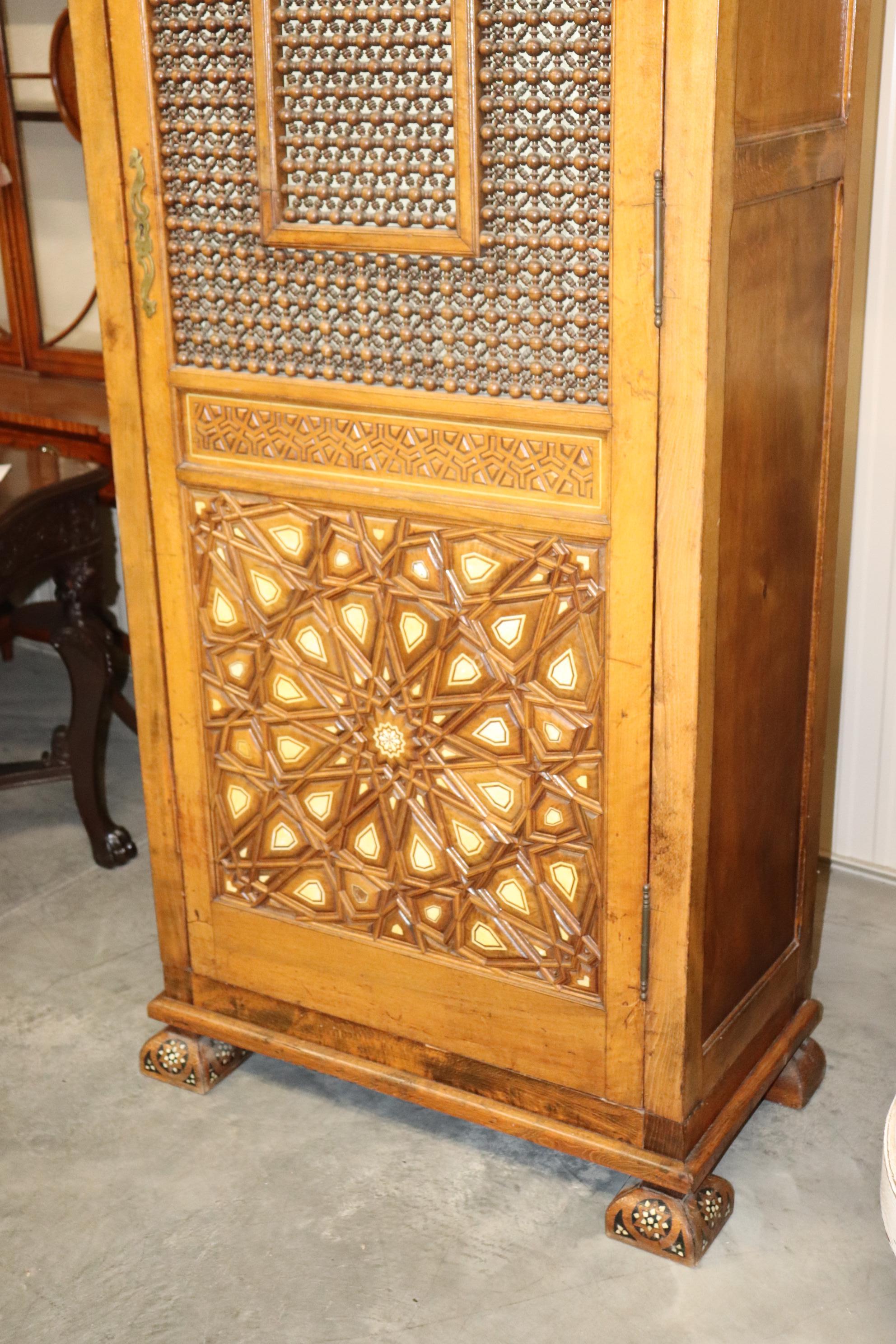 Early 20th Century Rare Syrian Tall and Narrow Armoire with Fitted Interior circa 1900