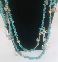 Rare T Foree Sterling Silver Cross Pendants & Navajo Turquoise Necklace