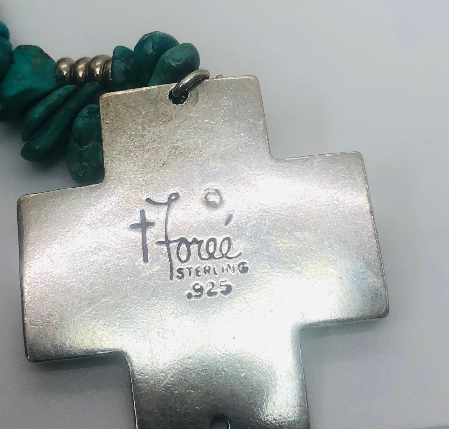 Rare T Foree Sterling Silver Cross Pendants & Navajo Turquoise Necklace 1