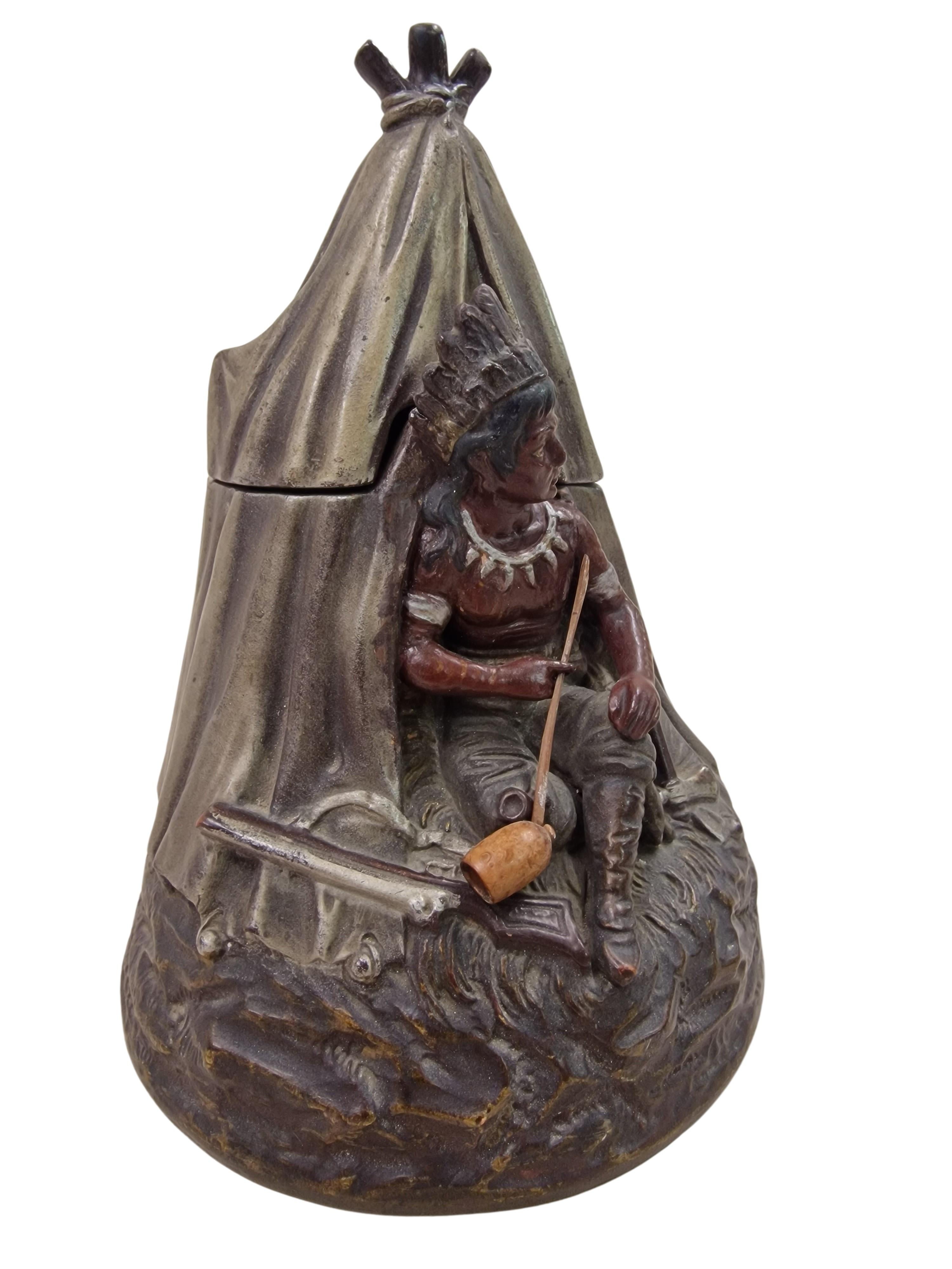 Folk Art Rare tabacco box, cigar smoking, native American history, ceramic, Utrecht, 1890