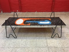 Rare Table in Cement, Ceramic and Wrought Iron, Belgium, circa 1950