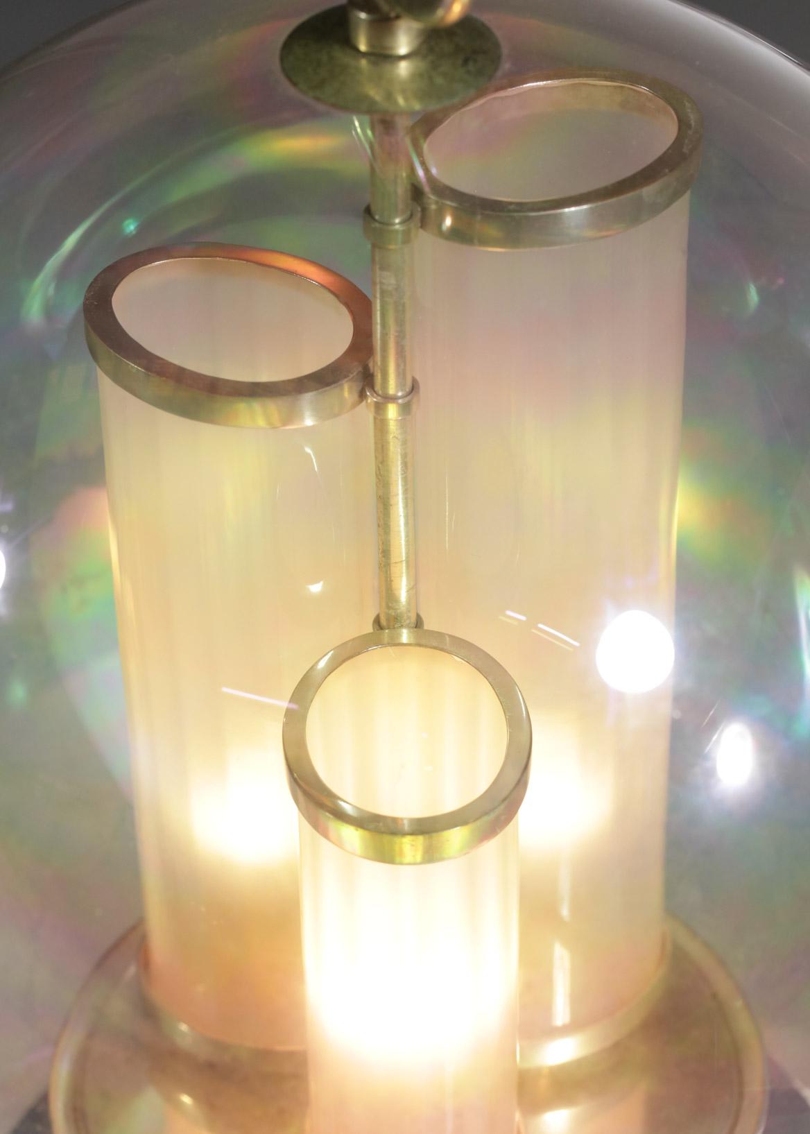 Metal Rare Table Lamp Angelo Brotto Globe Iridescent Glass 70s, G181