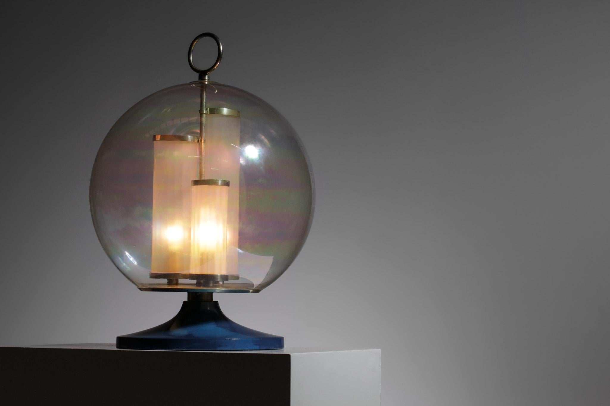 Modern Rare Table Lamp Angelo Brotto Globe Iridescent Glass 70s, G181