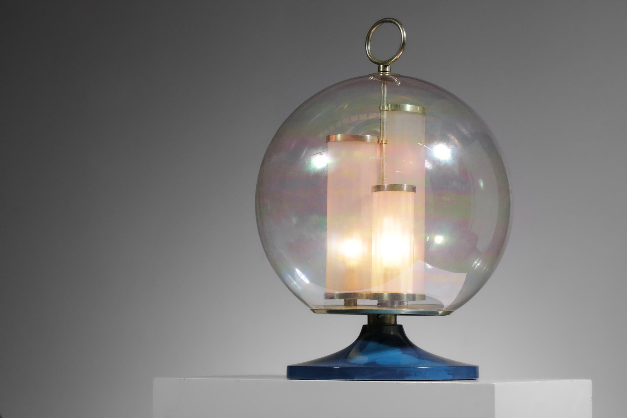 Italian Rare Table Lamp Angelo Brotto Globe Iridescent Glass 70s, G181