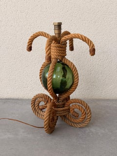 Seltene Tischlampe von Adrien Audoux & Frida Minnet aus geflochtenem Seil, Frankreich, 1950er Jahre