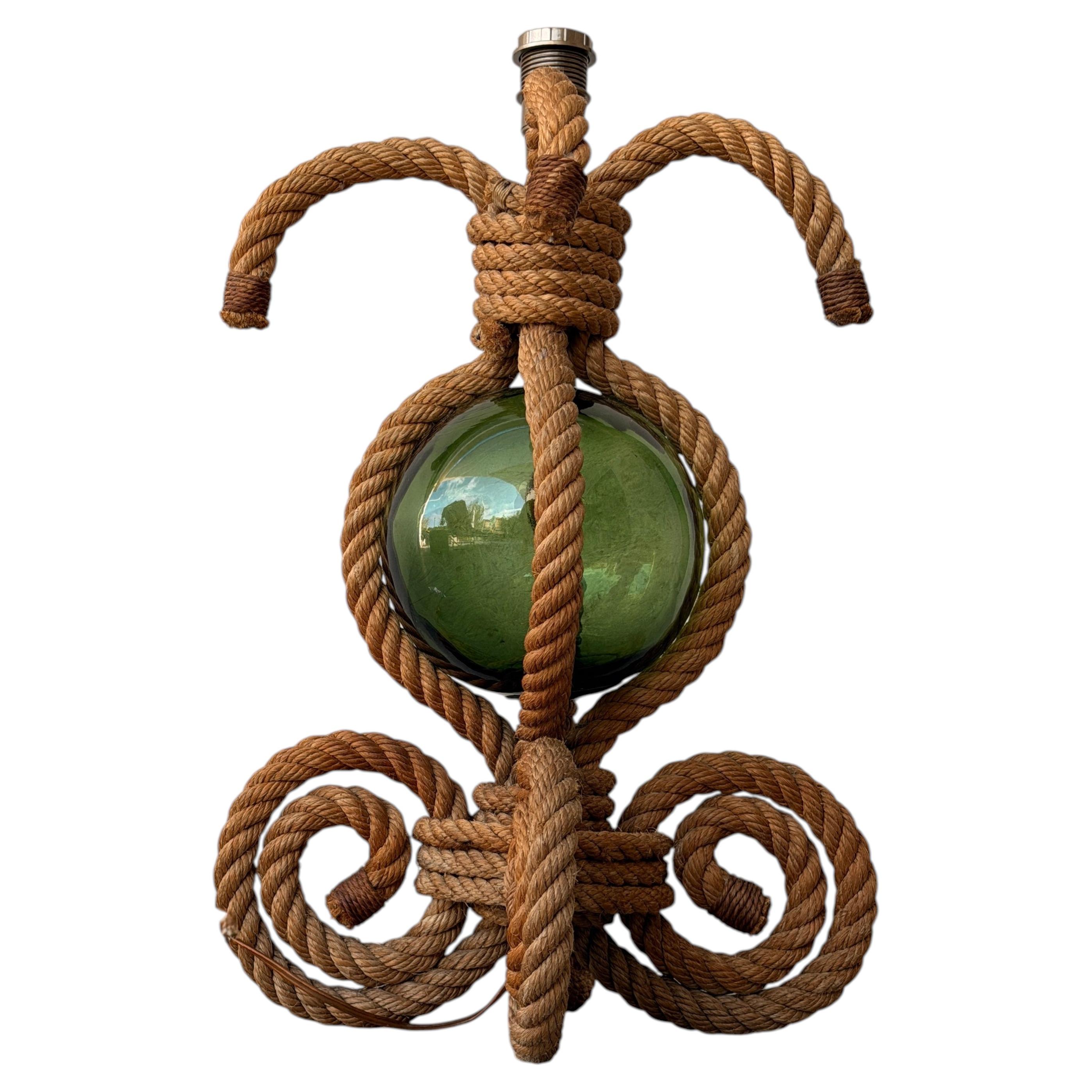 Rare Table Lamp by Adrien Audoux & Frida Minnet in Braided Rope, France 1950s
