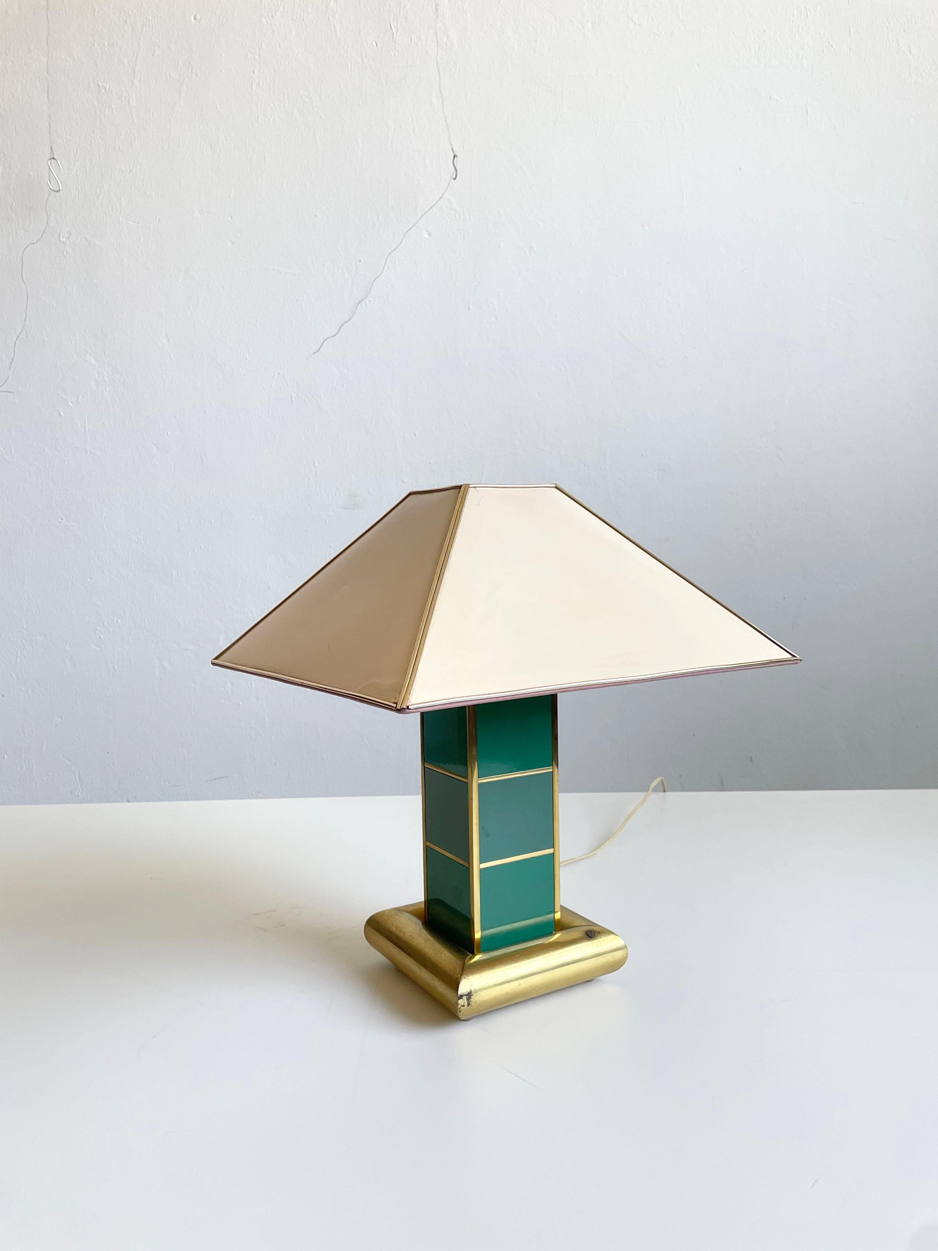 Rare Table Lamp by AV Vikic, Brass and Enamel with Plastic Shade, 1980s 1