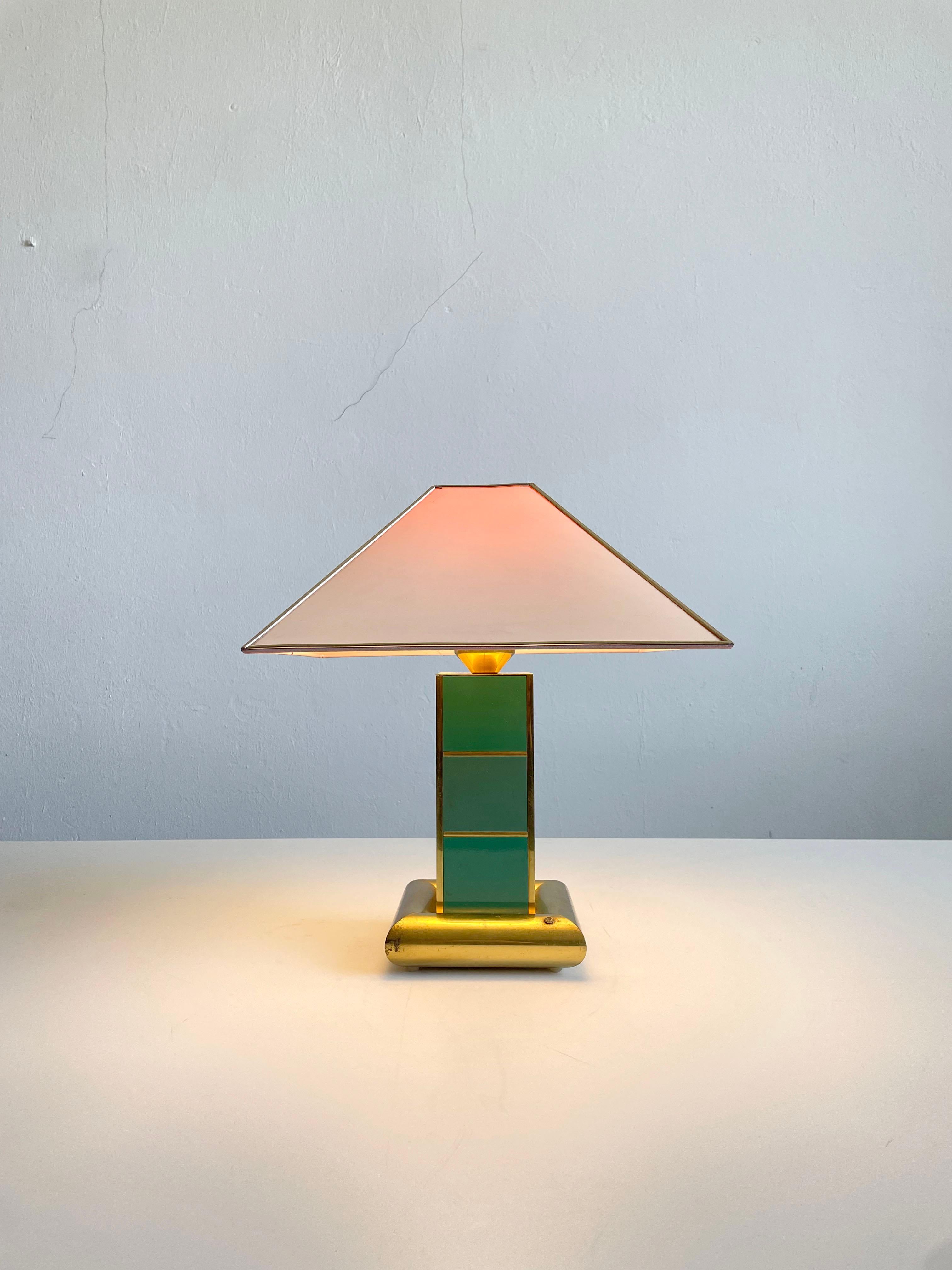 Croatian Rare Table Lamp by AV Vikic, Brass and Enamel with Plastic Shade, 1980s