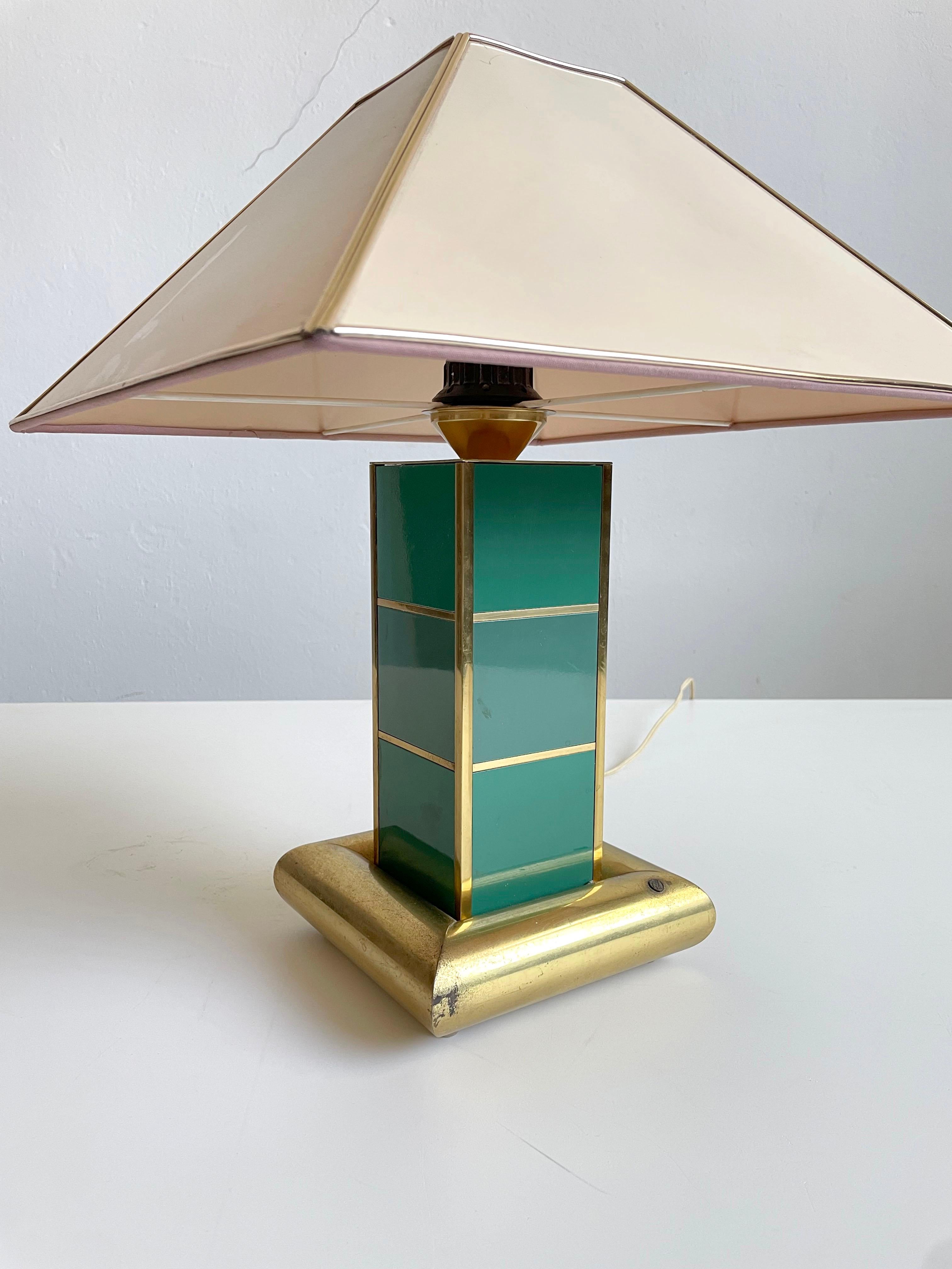 Late 20th Century Rare Table Lamp by AV Vikic, Brass and Enamel with Plastic Shade, 1980s