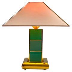 Rare Table Lamp by AV Vikic, Brass and Enamel with Plastic Shade, 1980s