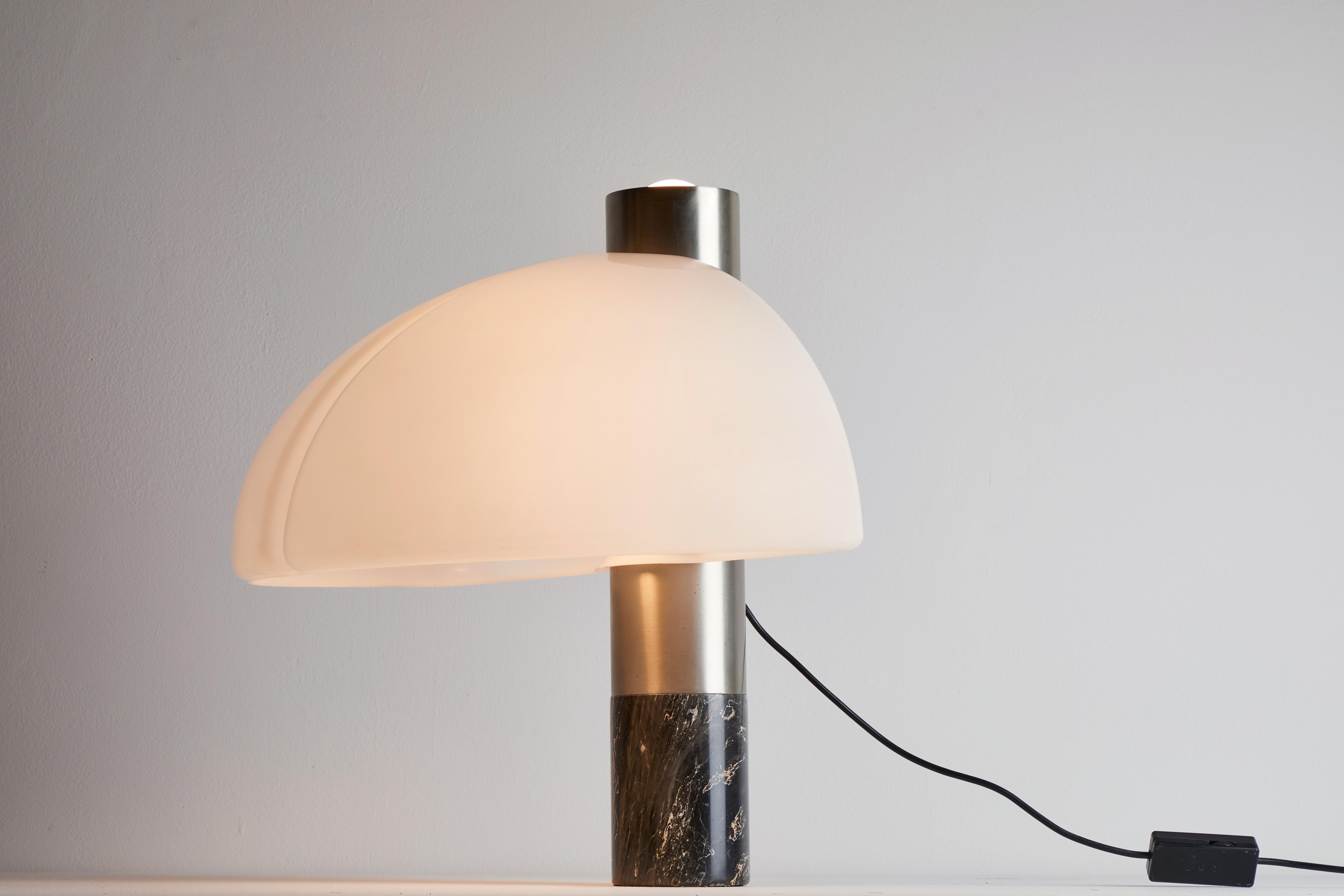 Rare table lamp by Sergio Mazza and Giuliana Gramigna for Quattrifolio Design. Designed and manufactured in Italy, circa 1970s. Original aluminum, marble and perspex. Rewired for U.S. standards. Original cord. This fixture has two sockets. We
