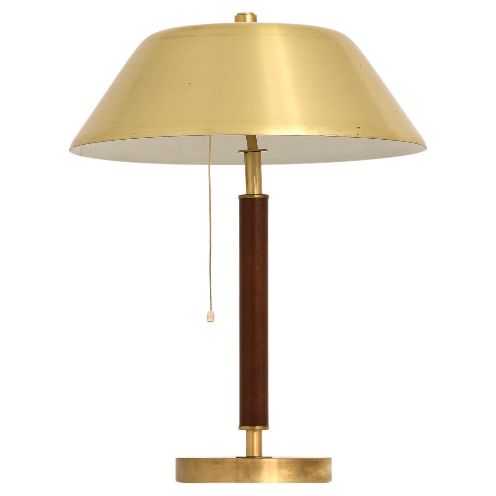 Rare Table Lamp in Brass and Leather by Falkenbergs Belysning AB, 1950's