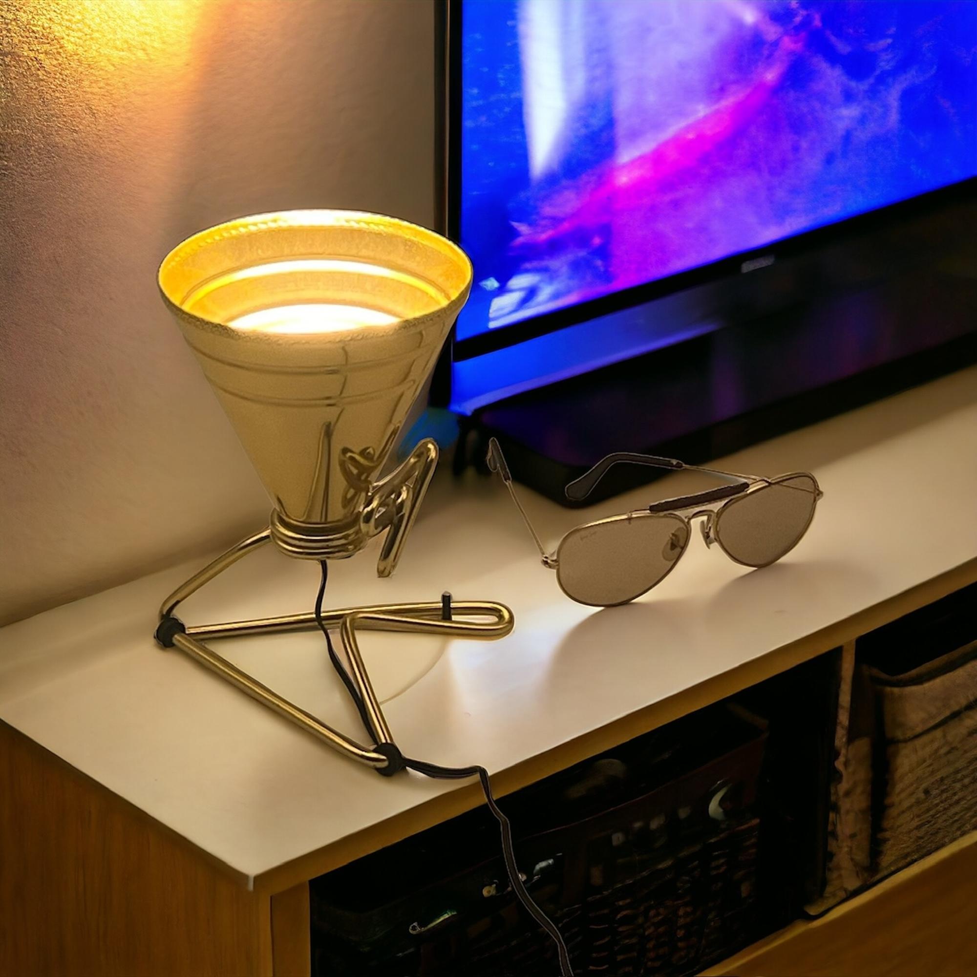Rare Table Lamp in Golden Metal Sottsass Design for Rinnovel, 1950s 3