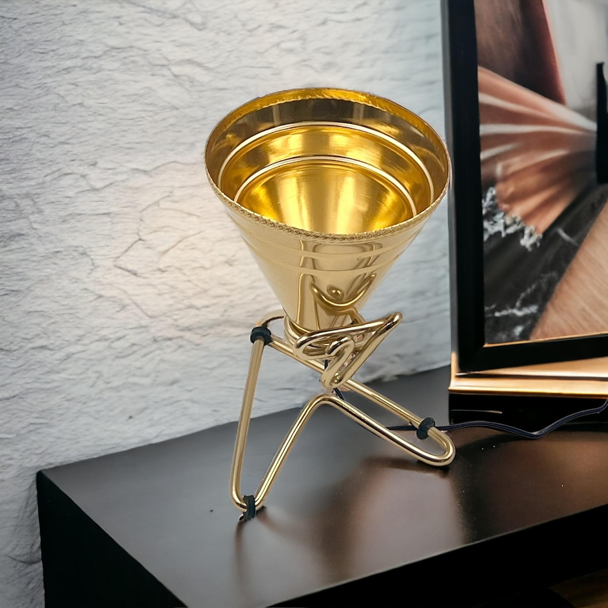 Mid-Century Modern Rare Table Lamp in Golden Metal Sottsass Design for Rinnovel, 1950s