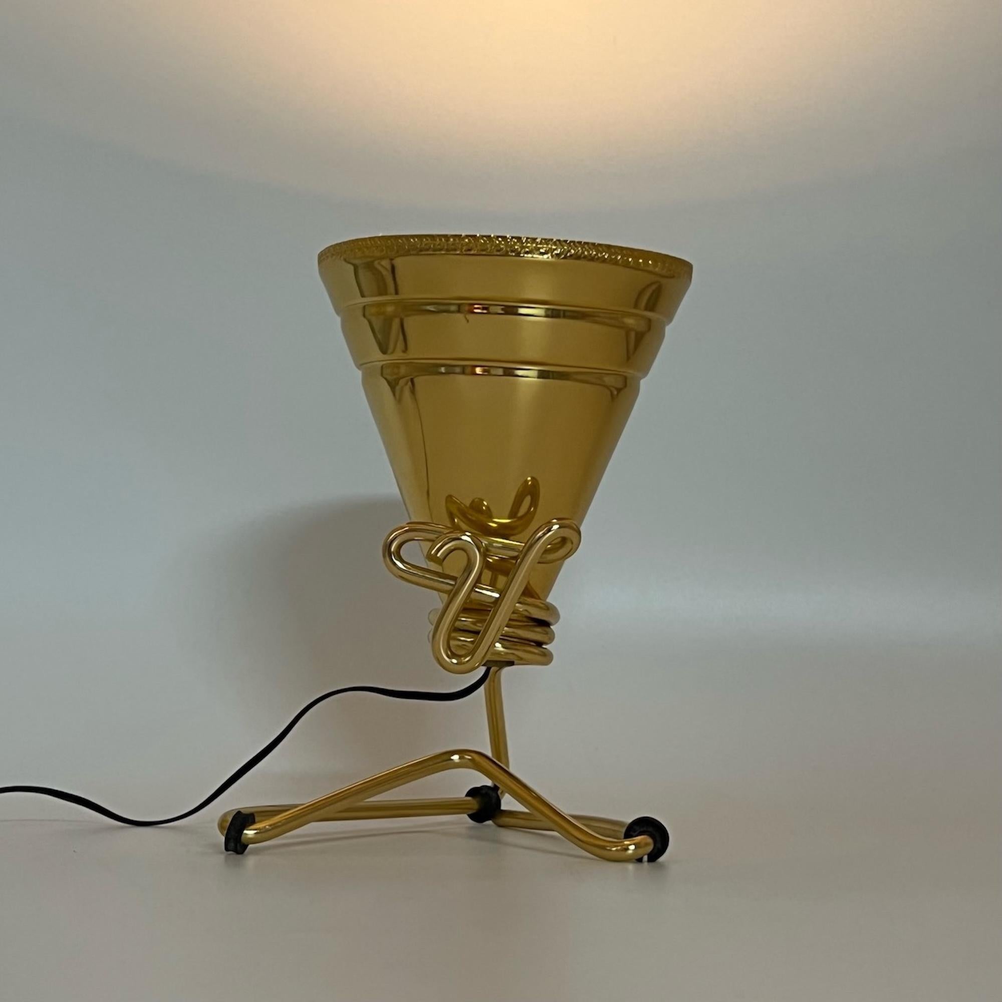 Mid-20th Century Rare Table Lamp in Golden Metal Sottsass Design for Rinnovel, 1950s For Sale