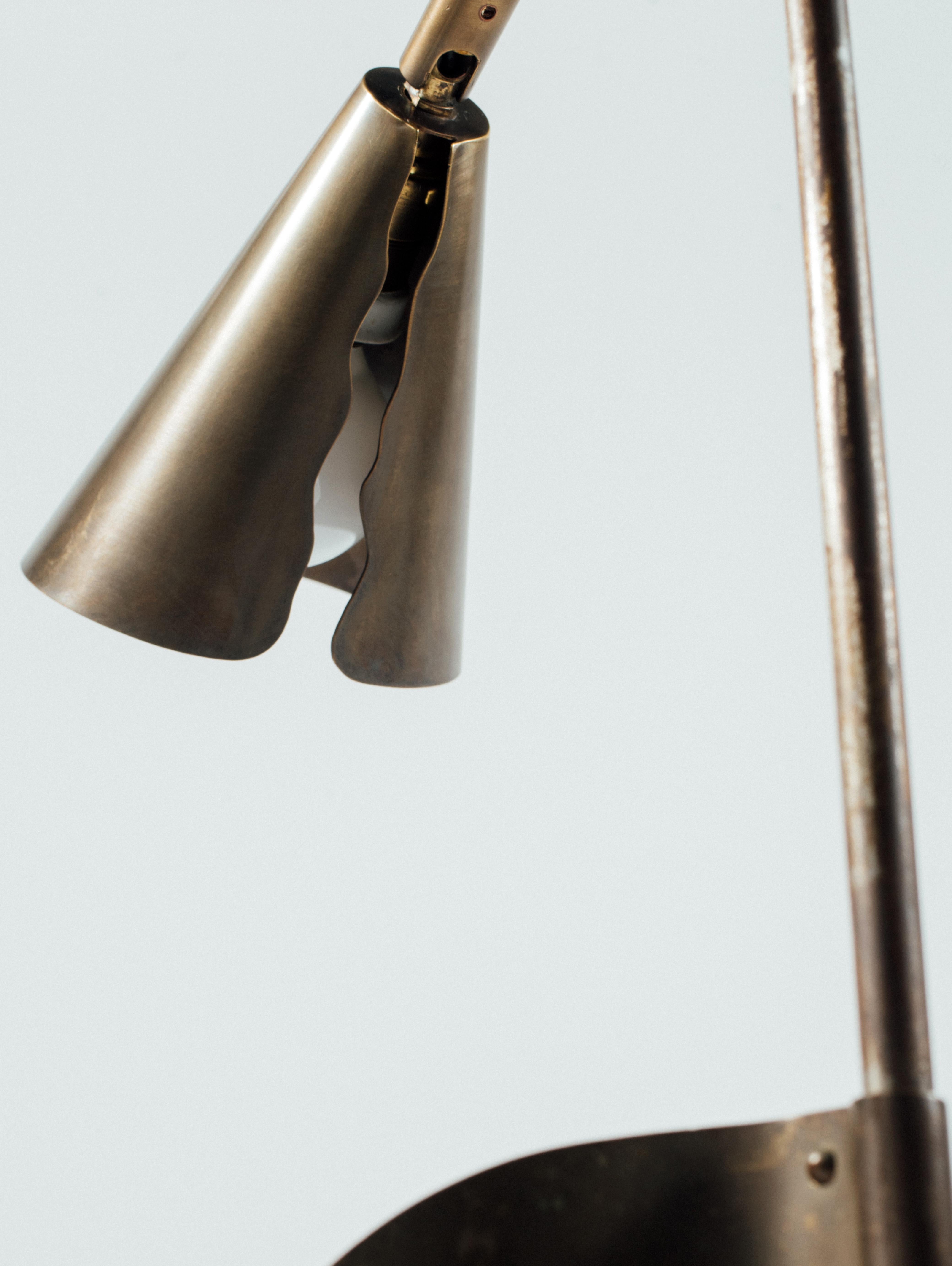 Modern Rare Desk Lamp in Patinated Brass and Steel, Netherlands, circa 1975