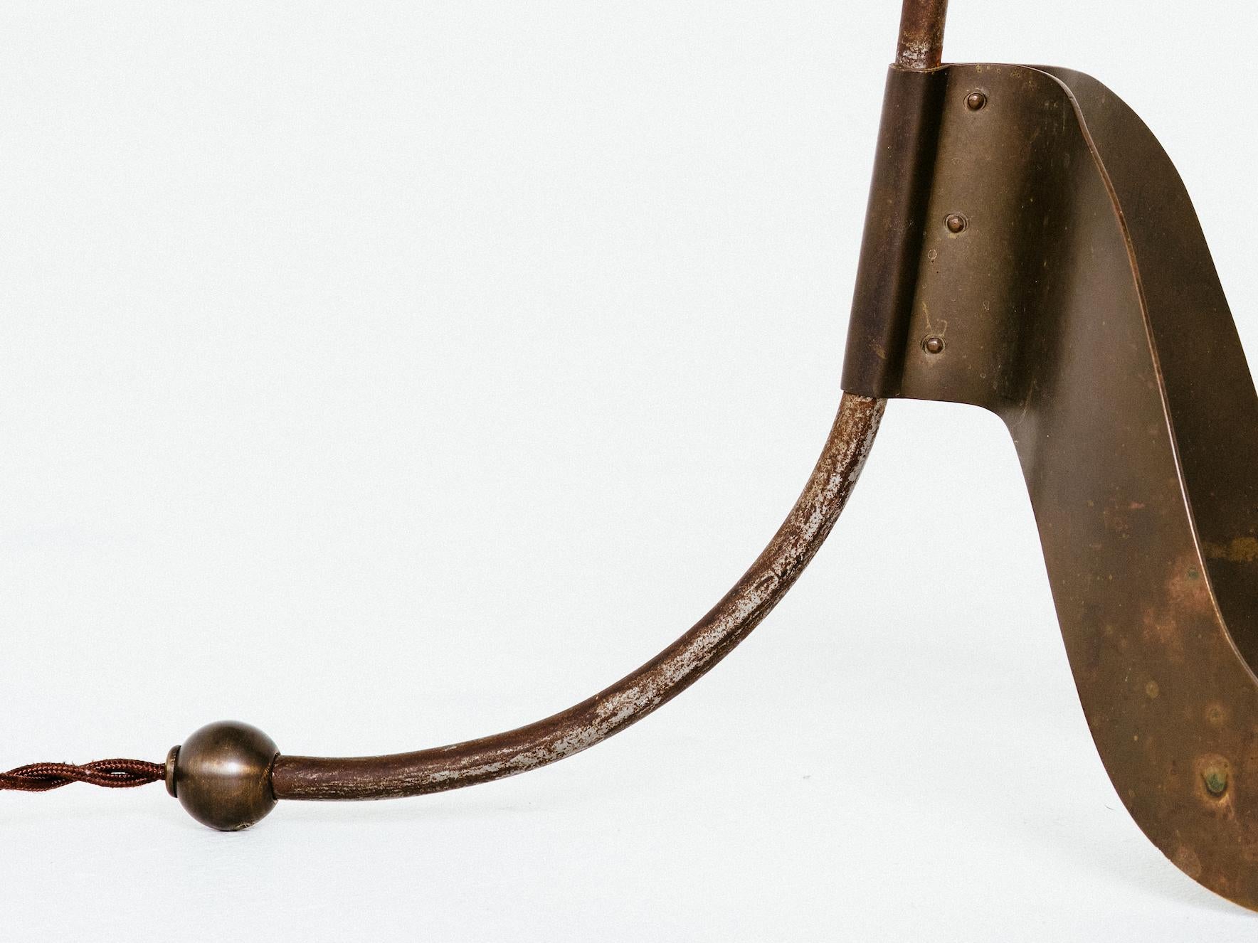 Dutch Rare Desk Lamp in Patinated Brass and Steel, Netherlands, circa 1975