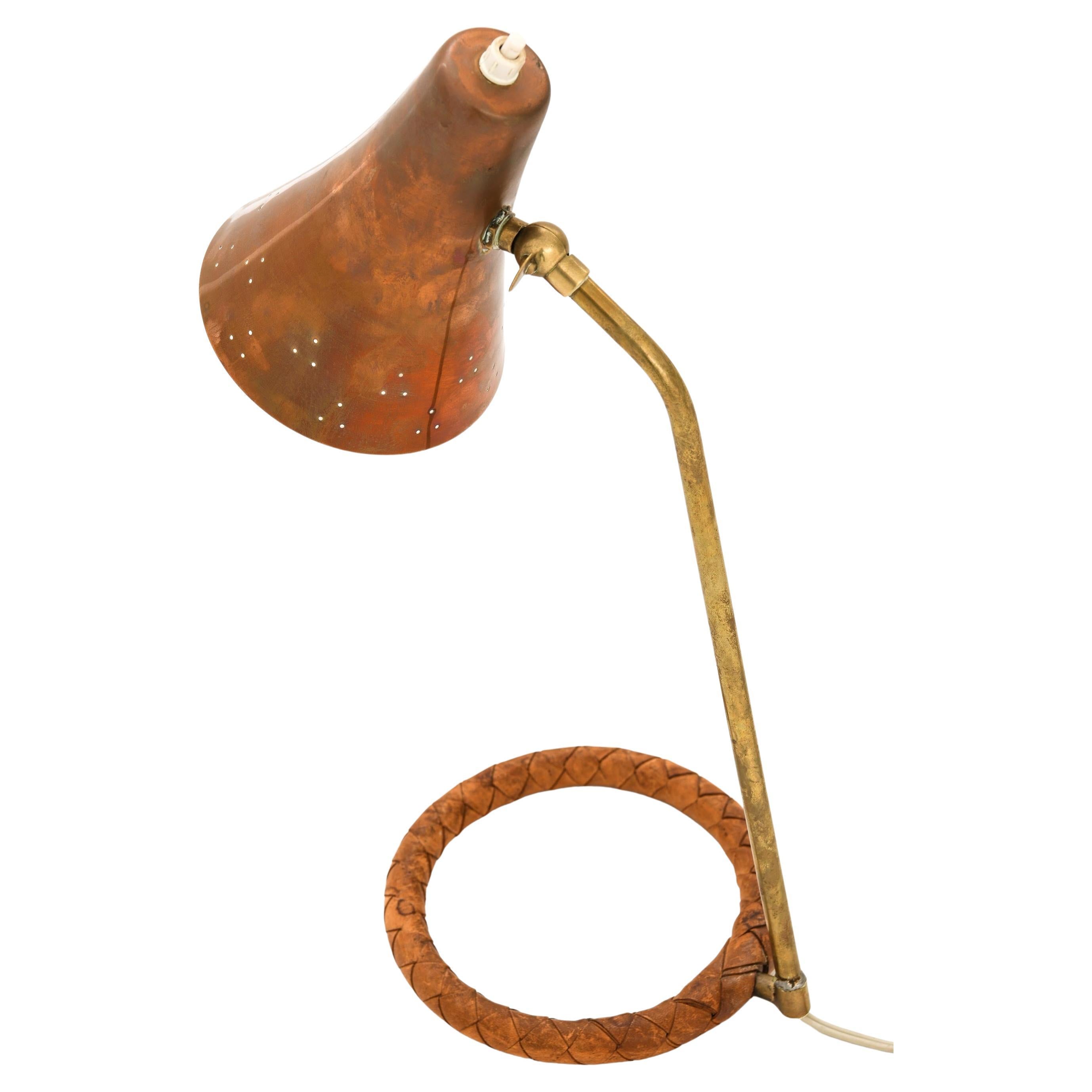 Rare Table Lamp with Conical Copper Shade, 1950s For Sale