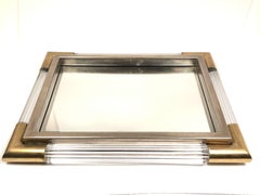 Rare Table Mirror 1970s Silver and Gold Square