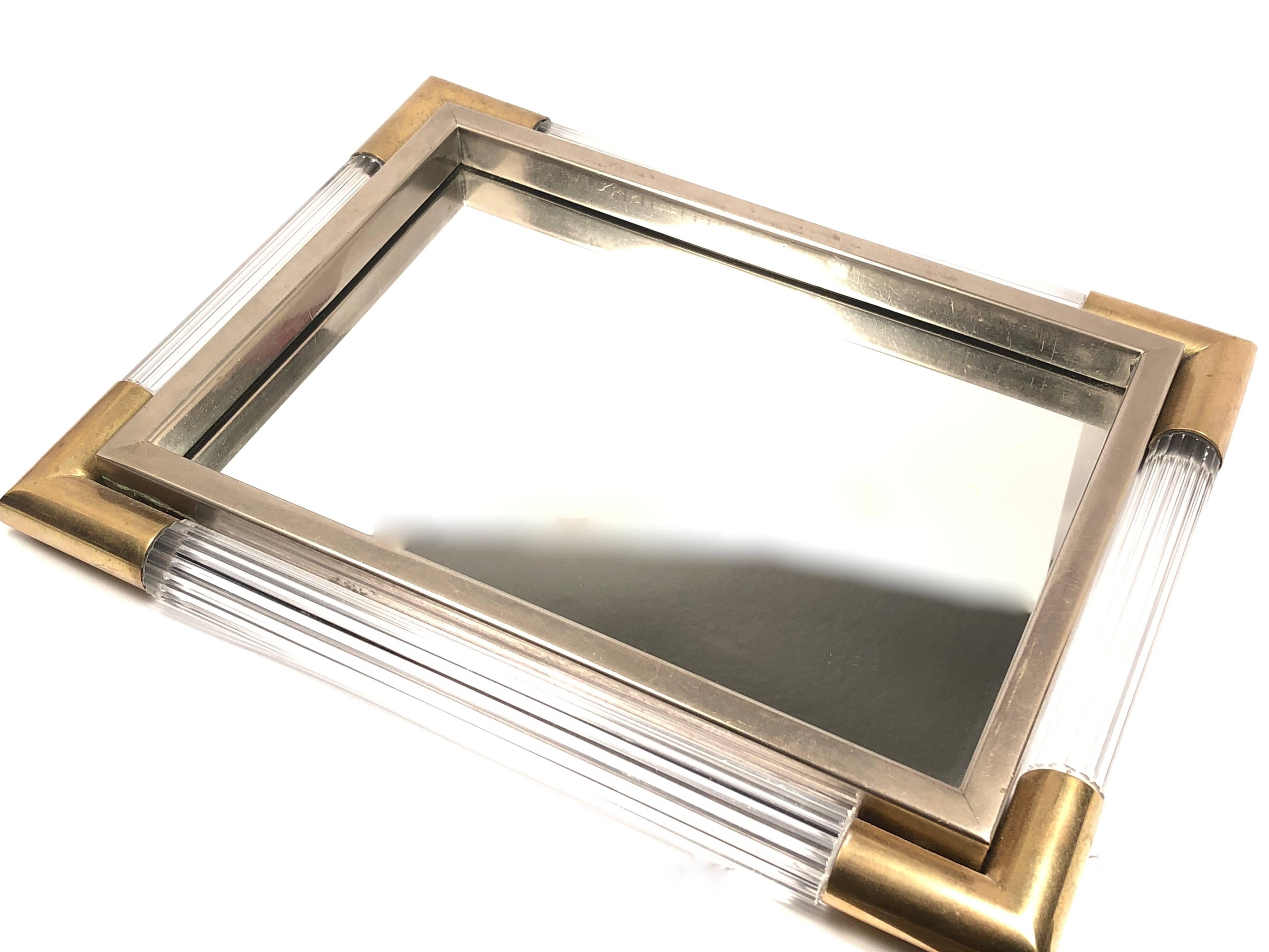 Mid-Century Modern Rare Table Mirror 1970s Silver and Gold Square