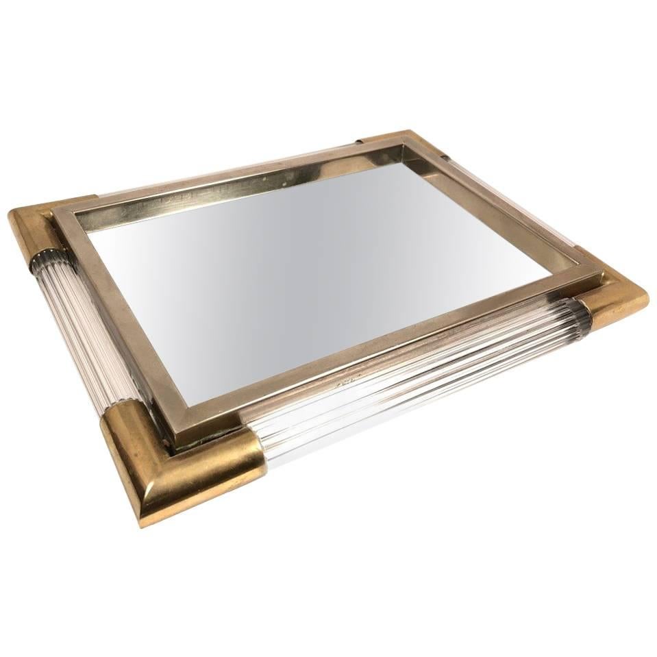 Rare Table Mirror 1970s Silver and Gold Square