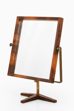 Raro specchio da tavolo in palissandro e ottone, anni '50