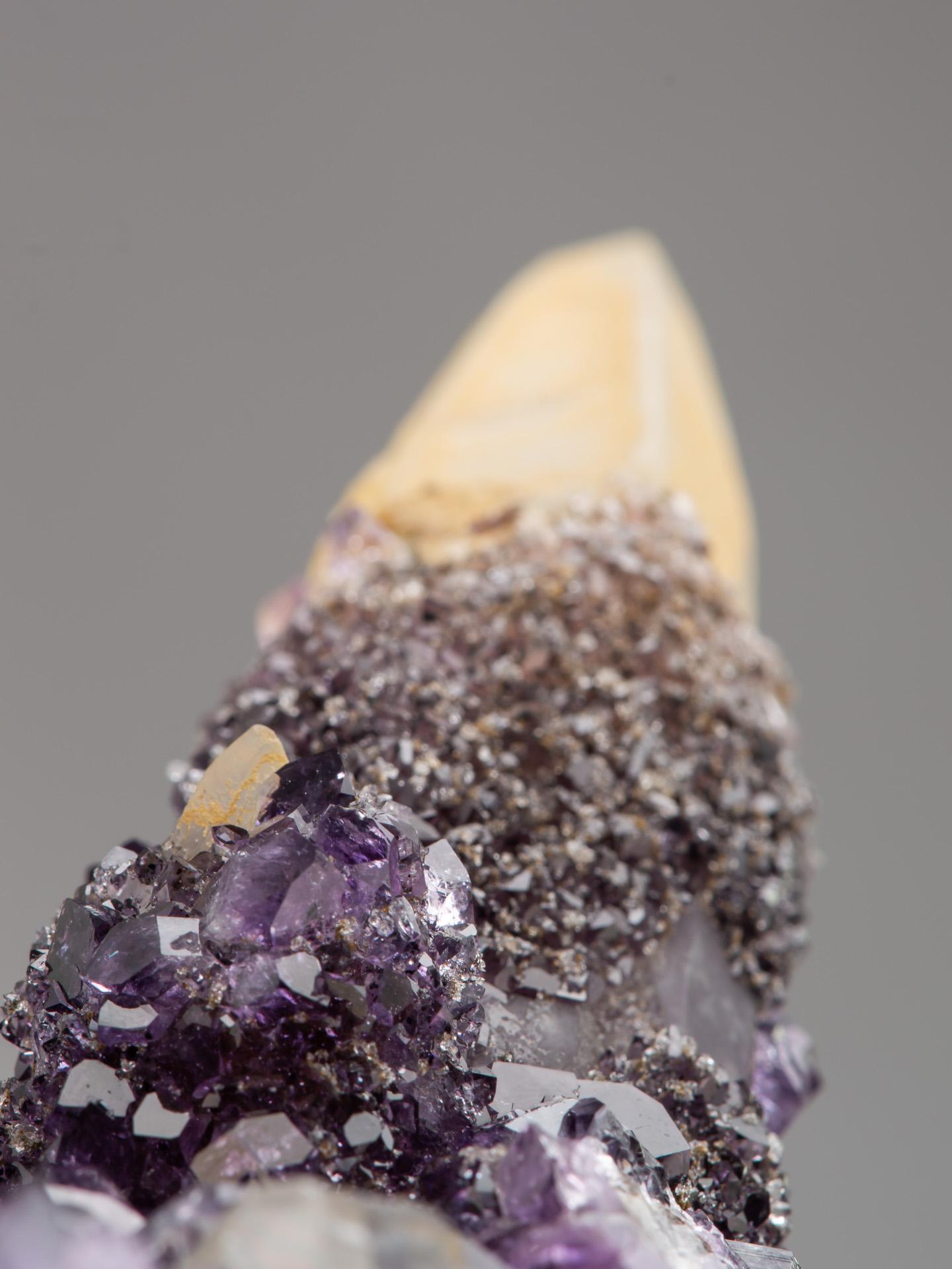 Rare Tabletop Amethyst Formation with Calcite Goethite & Quartz For Sale 1