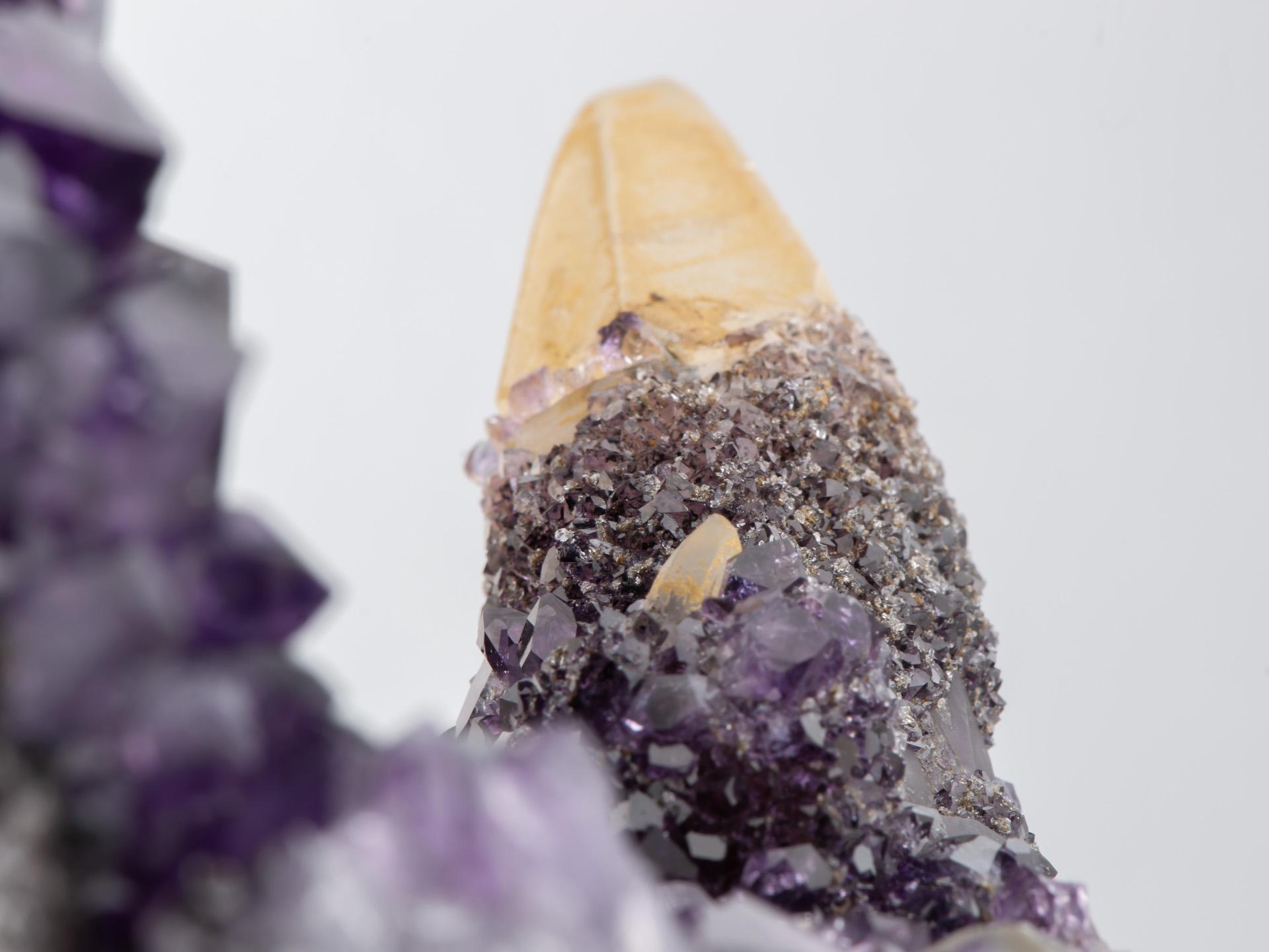 Rare Tabletop Amethyst Formation with Calcite Goethite & Quartz For Sale 7