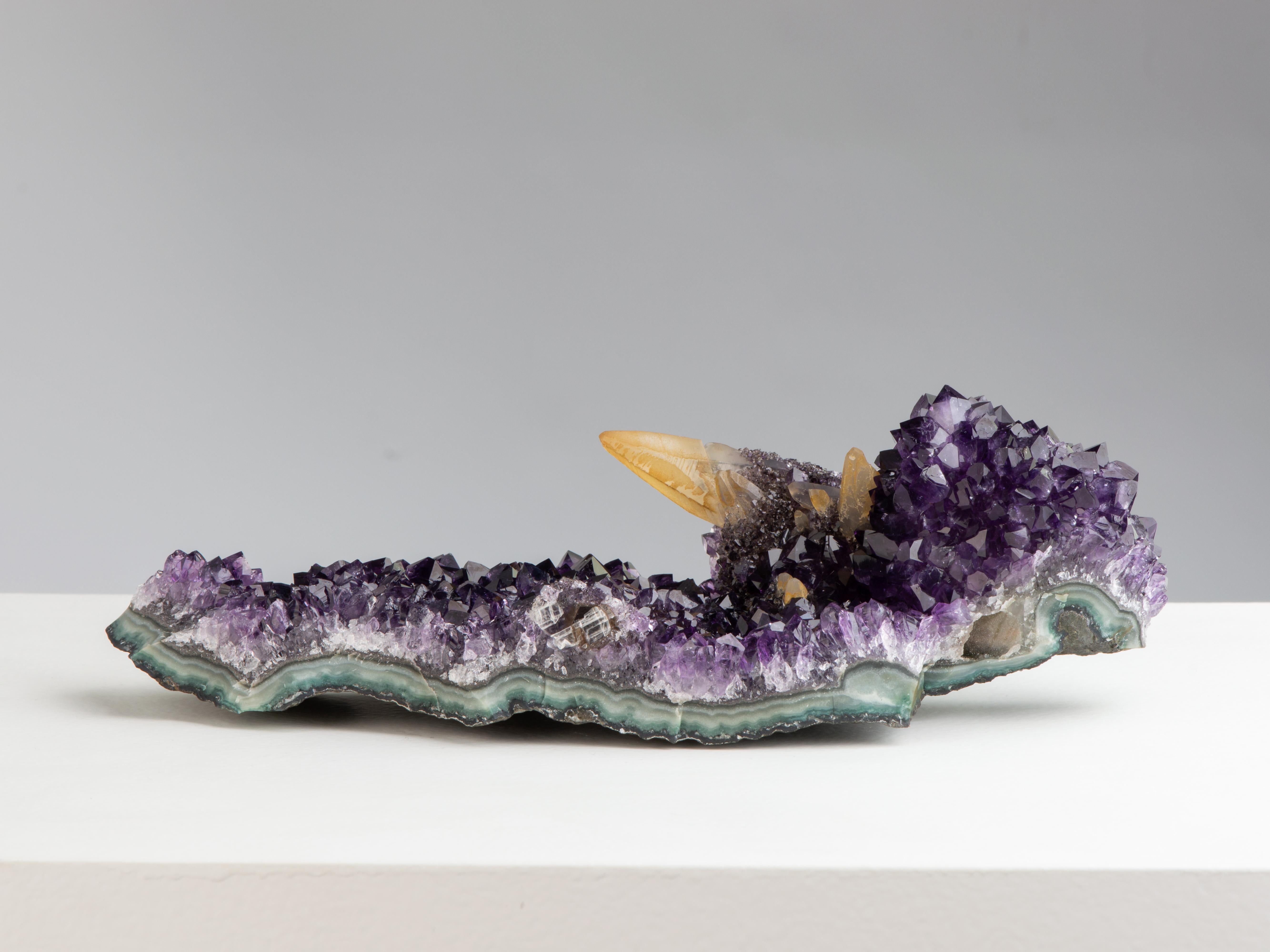 18th Century and Earlier Rare Tabletop Amethyst Formation with Calcites Goethite & Quartz For Sale