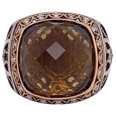 Rare bague Tacori authentique en or rose 18 carats et quartz cognac avec pierre précieuse de 8 carats